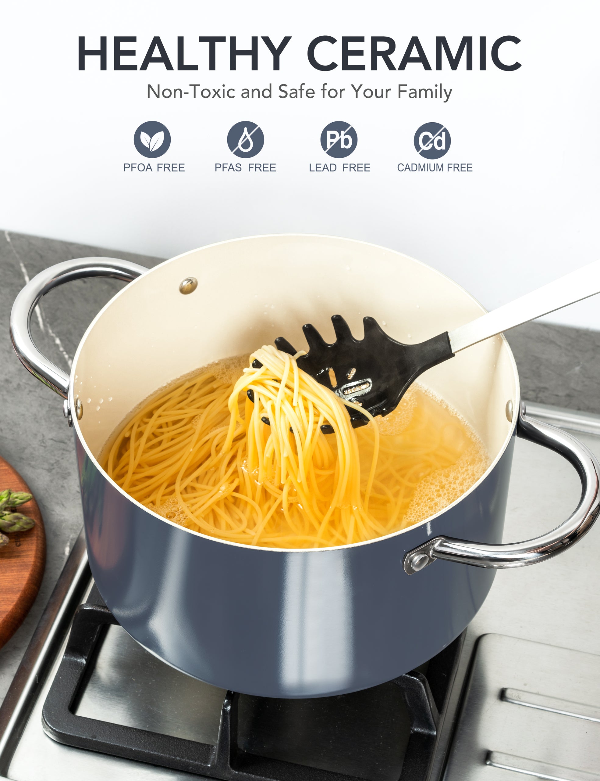 MICHELANGELO Stock Pot with Lid, Nonstick 6 Quart Soup Pot with Ceramic Coating, Haze blue