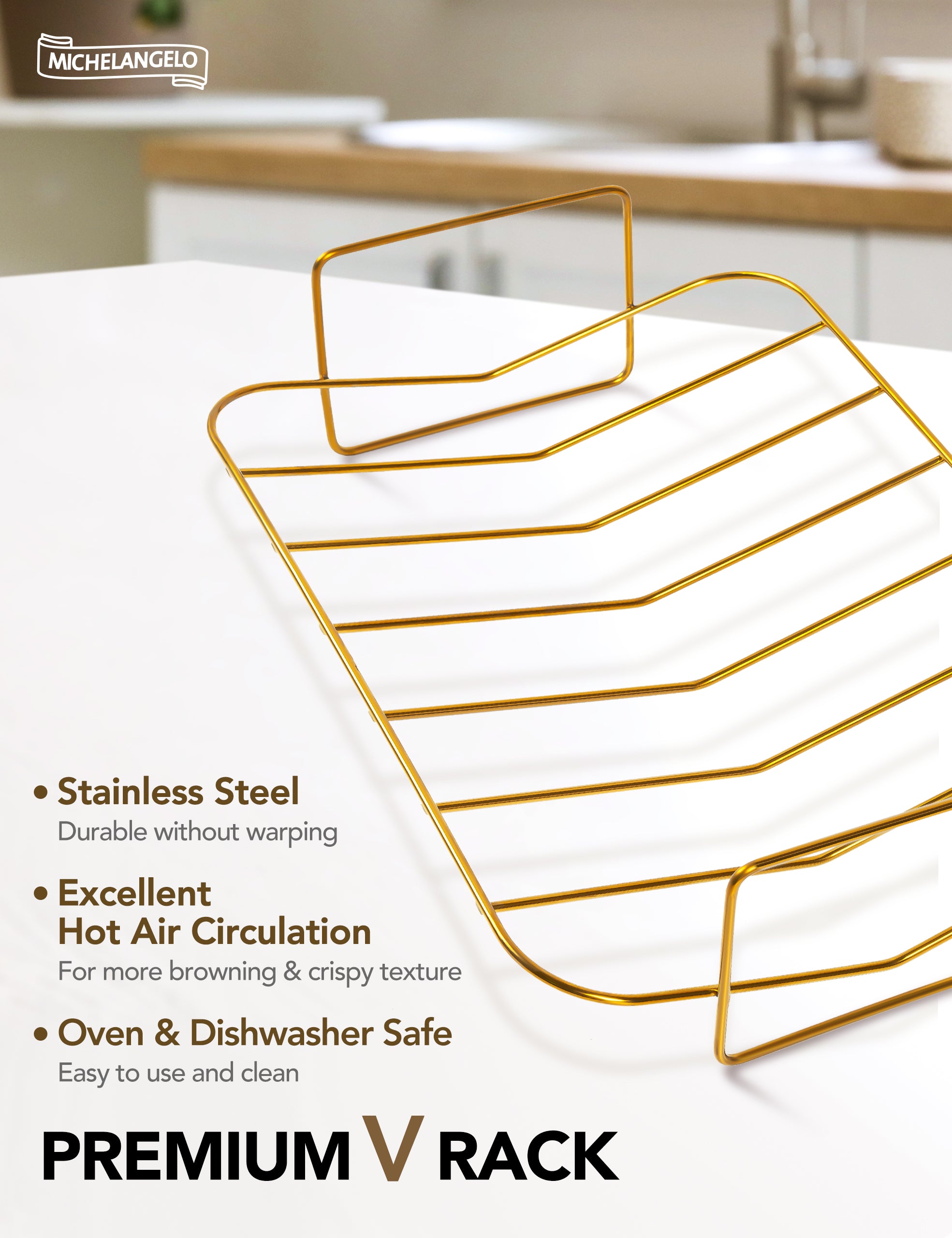 MICHELANGELO Roasting Pan with Rack  Carbon Steel Turkey Roasting Pan& Golden Handle,15 Inch x 11 Inch