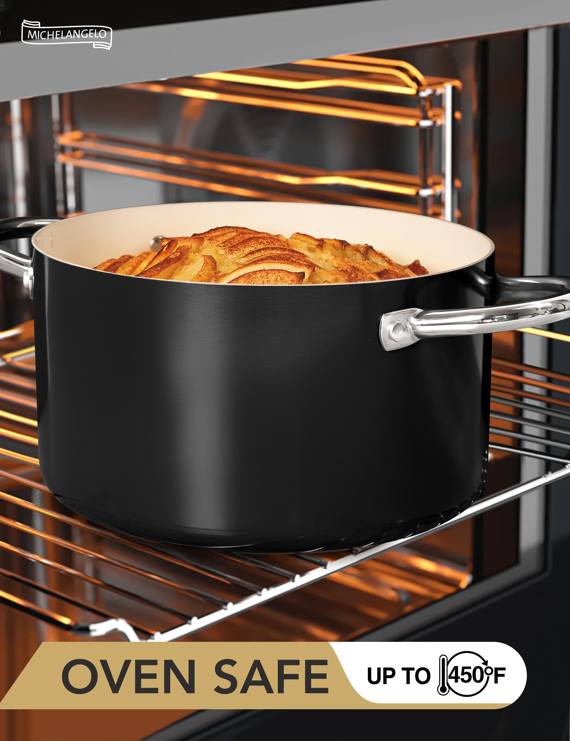 MICHELANGELO Stock Pot with Lid, Nonstick 6 Quart Soup Pot with Ceramic Coating, Black