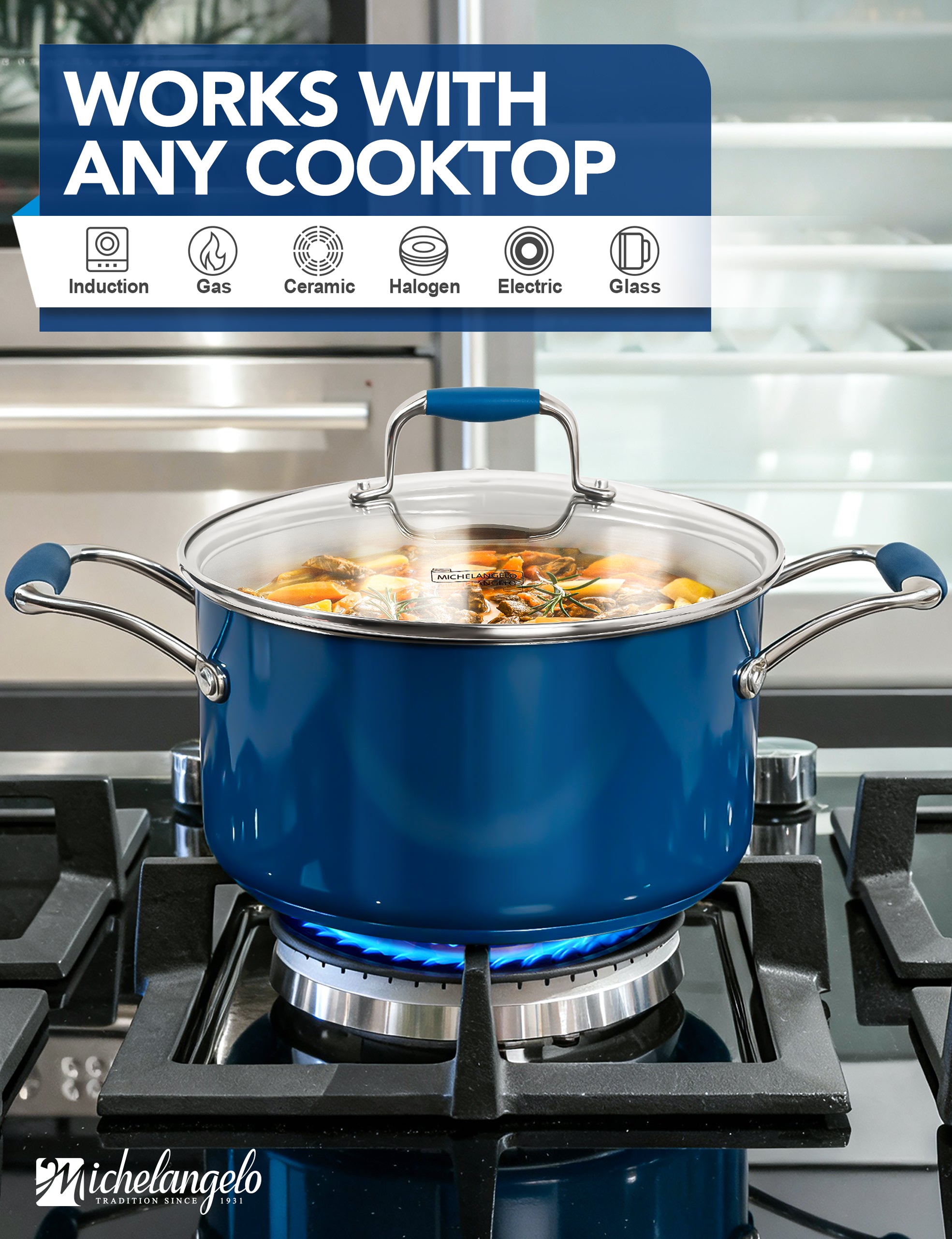 MICHELANGELO Stainless Steel Stock Pots - Induction Soup Pot with Lid