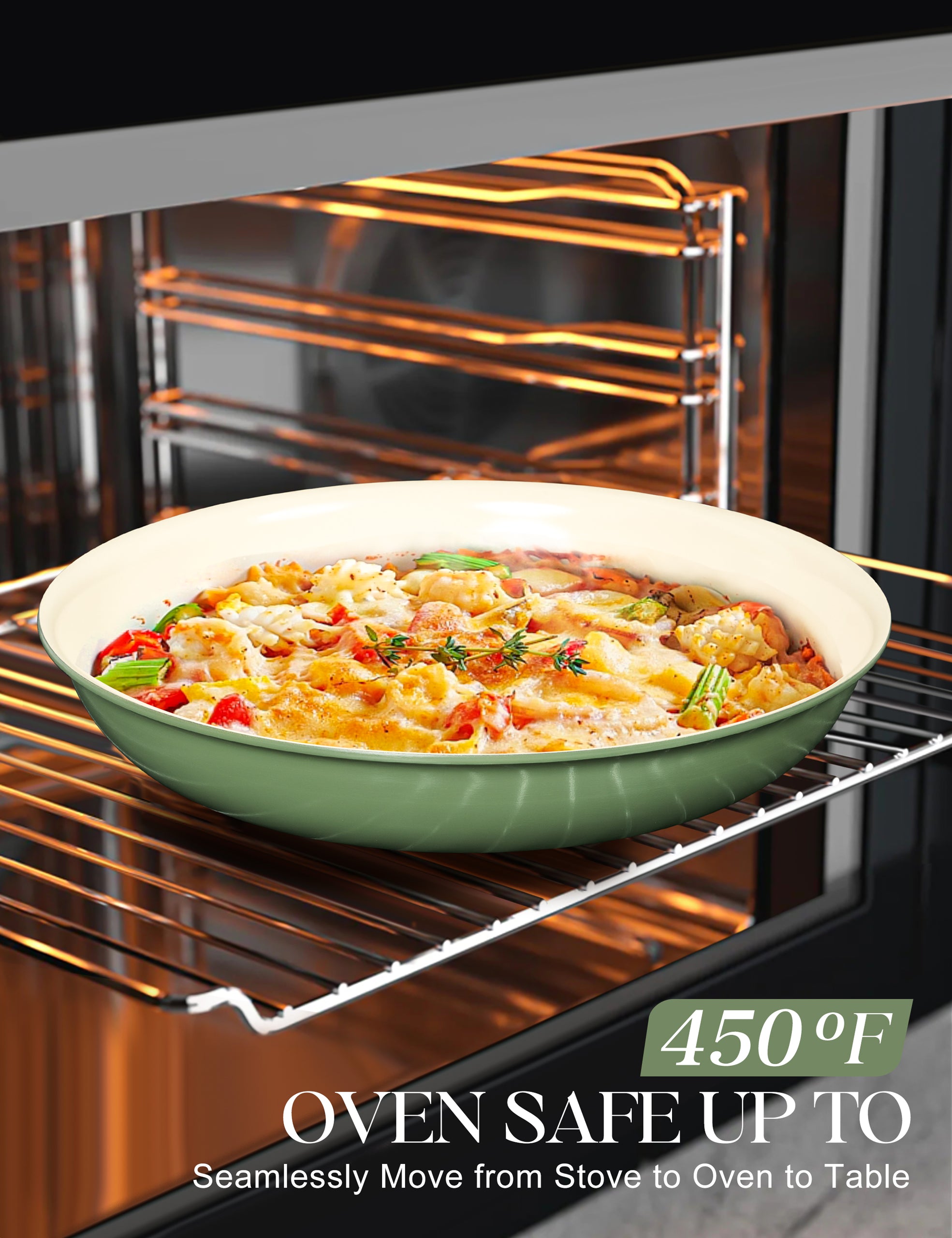 MICHELANGELO Nonstick Frying Pan Set Removable Handle, 8" 9.5" and 11" Frying Pans, Green