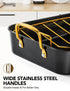 MICHELANGELO Roasting Pan with Rack  Carbon Steel Turkey Roasting Pan& Golden Handle,15 Inch x 11 Inch