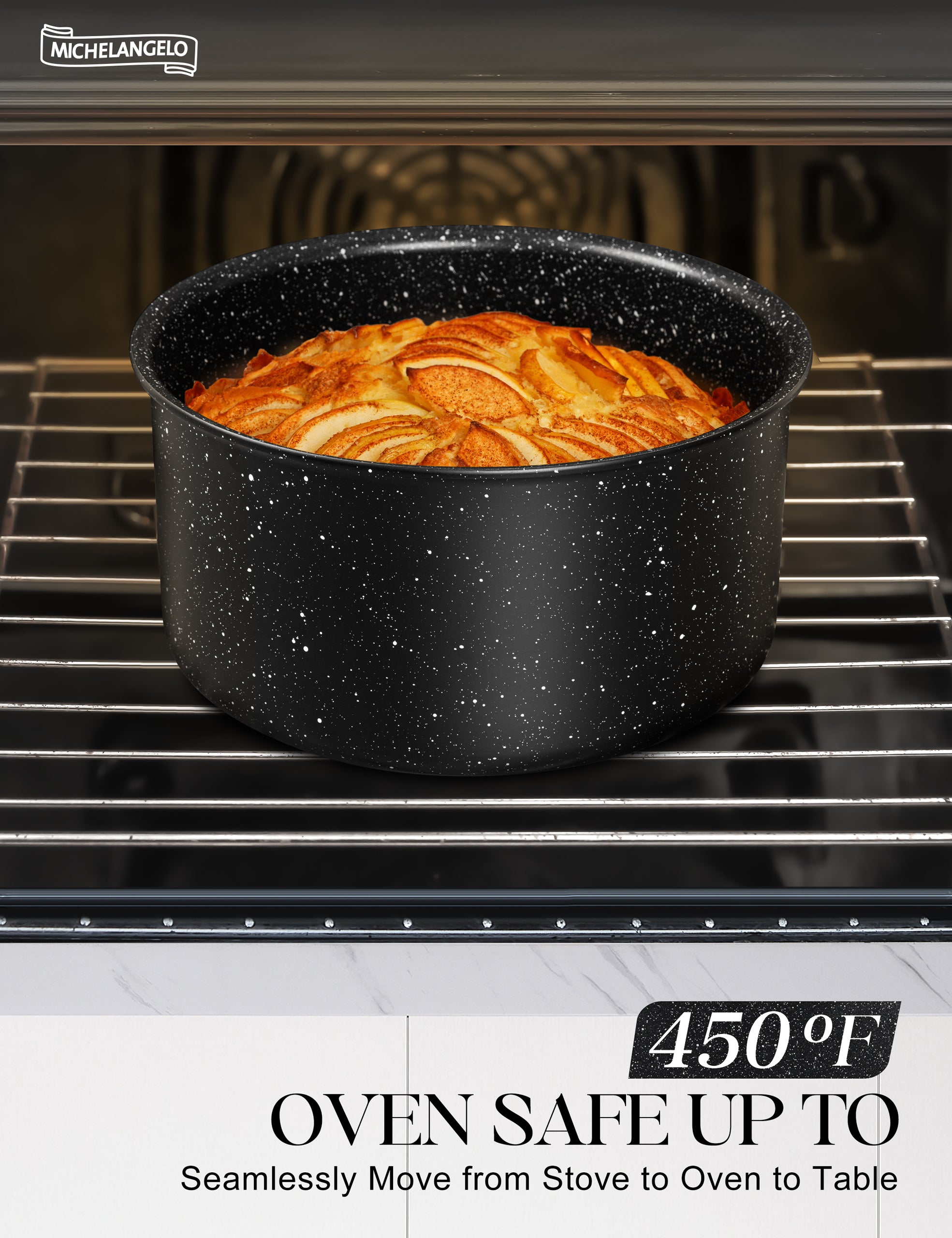 MICHELANGELO Pots and Pans Set Detachable Handle, 5Pcs, Black