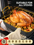 MICHELANGELO Roasting Pan with Rack  Carbon Steel Turkey Roasting Pan& Golden Handle,15 Inch x 11 Inch