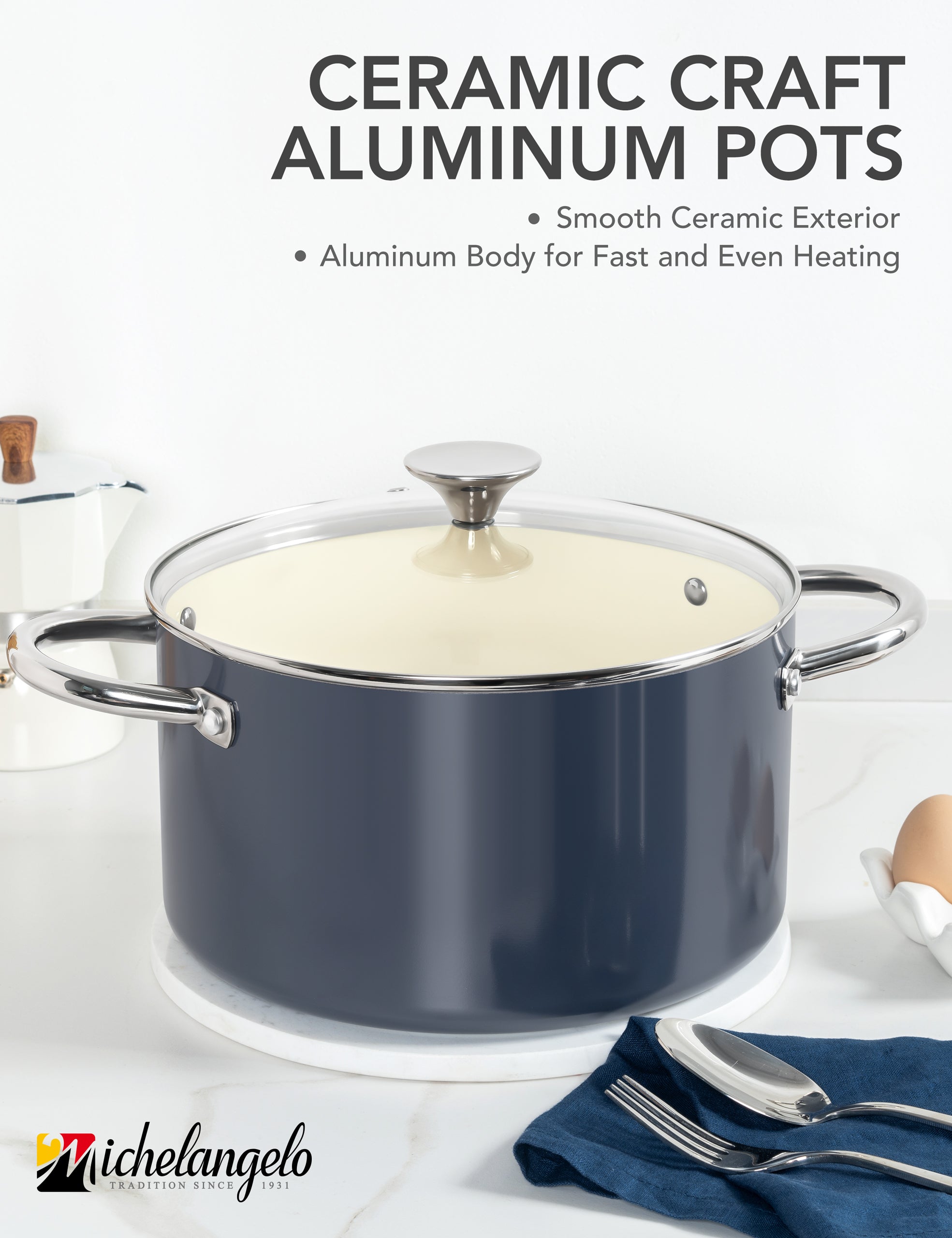 MICHELANGELO Stock Pot with Lid, Nonstick 6 Quart Soup Pot with Ceramic Coating, Haze blue