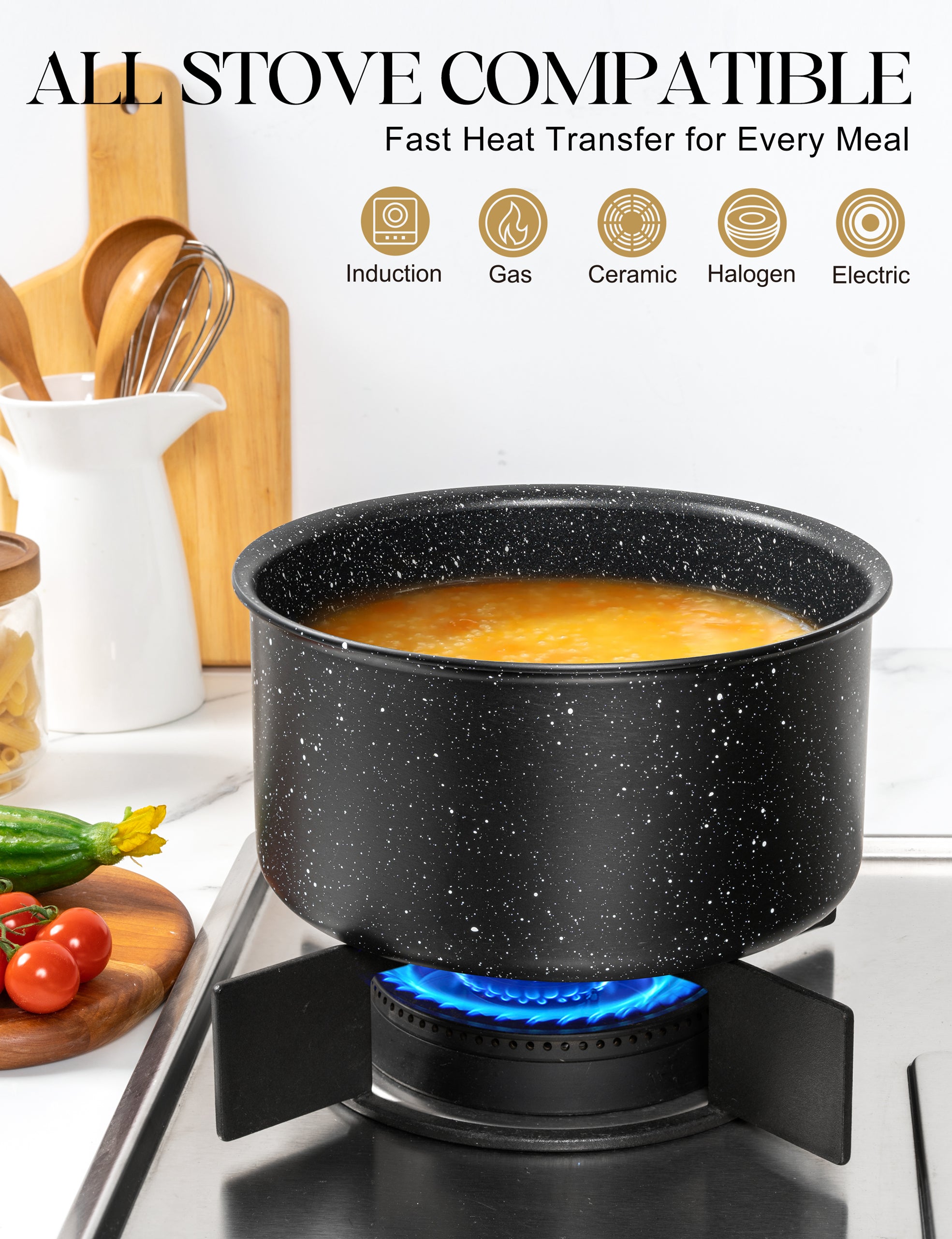 MICHELANGELO Sauce Pan Set,1Qt & 2 Qt & 3Qt Pots with Removable Handles, Black