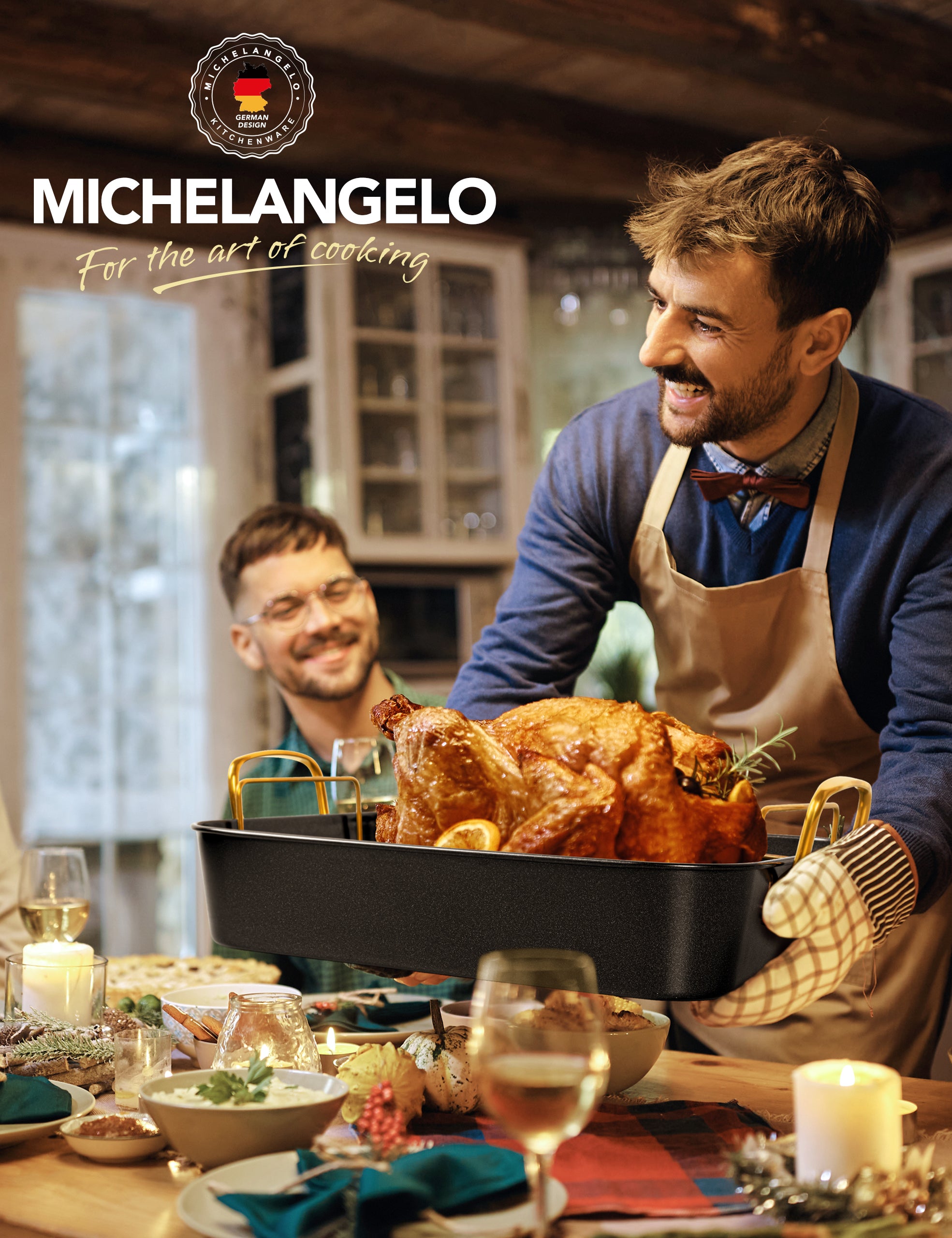 MICHELANGELO Roasting Pan with Rack  Carbon Steel Turkey Roasting Pan& Golden Handle,15 Inch x 11 Inch
