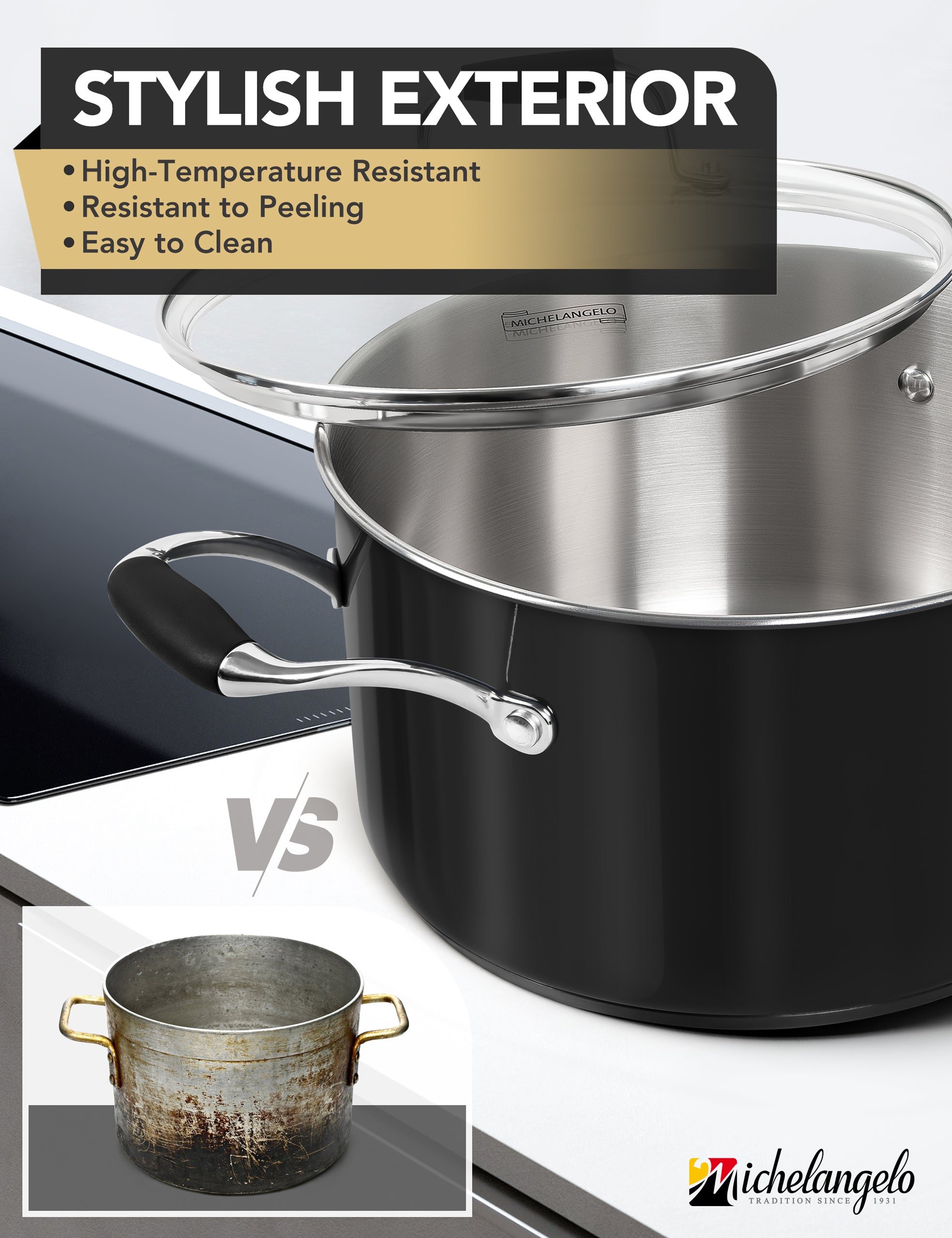 MICHELANGELO Stainless Steel Cooking Pot - 6 Quart Soup Pot with Lid