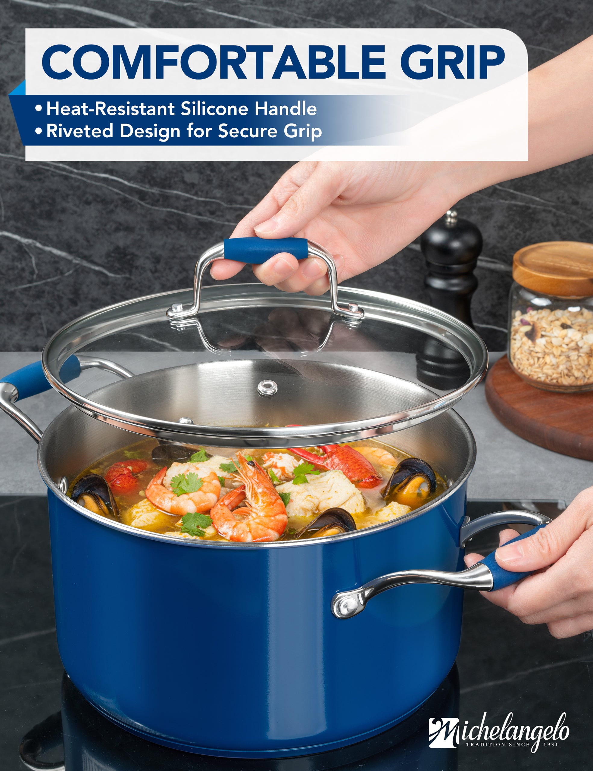 MICHELANGELO Stainless Steel Stock Pots - Induction Soup Pot with Lid