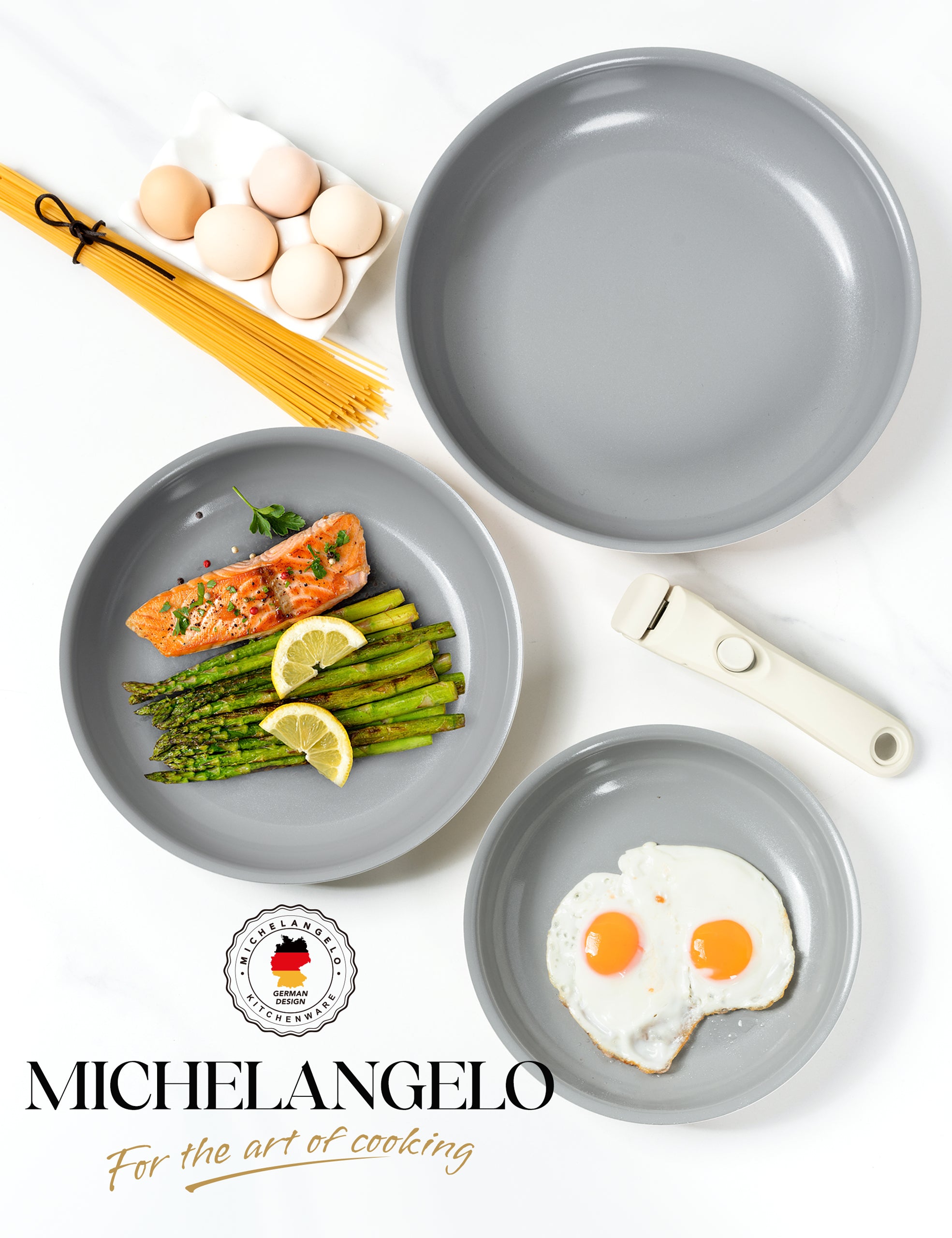 MICHELANGELO Nonstick Frying Pan Set Removable Handle, 8" 9.5" and 11" Frying Pans, Beige