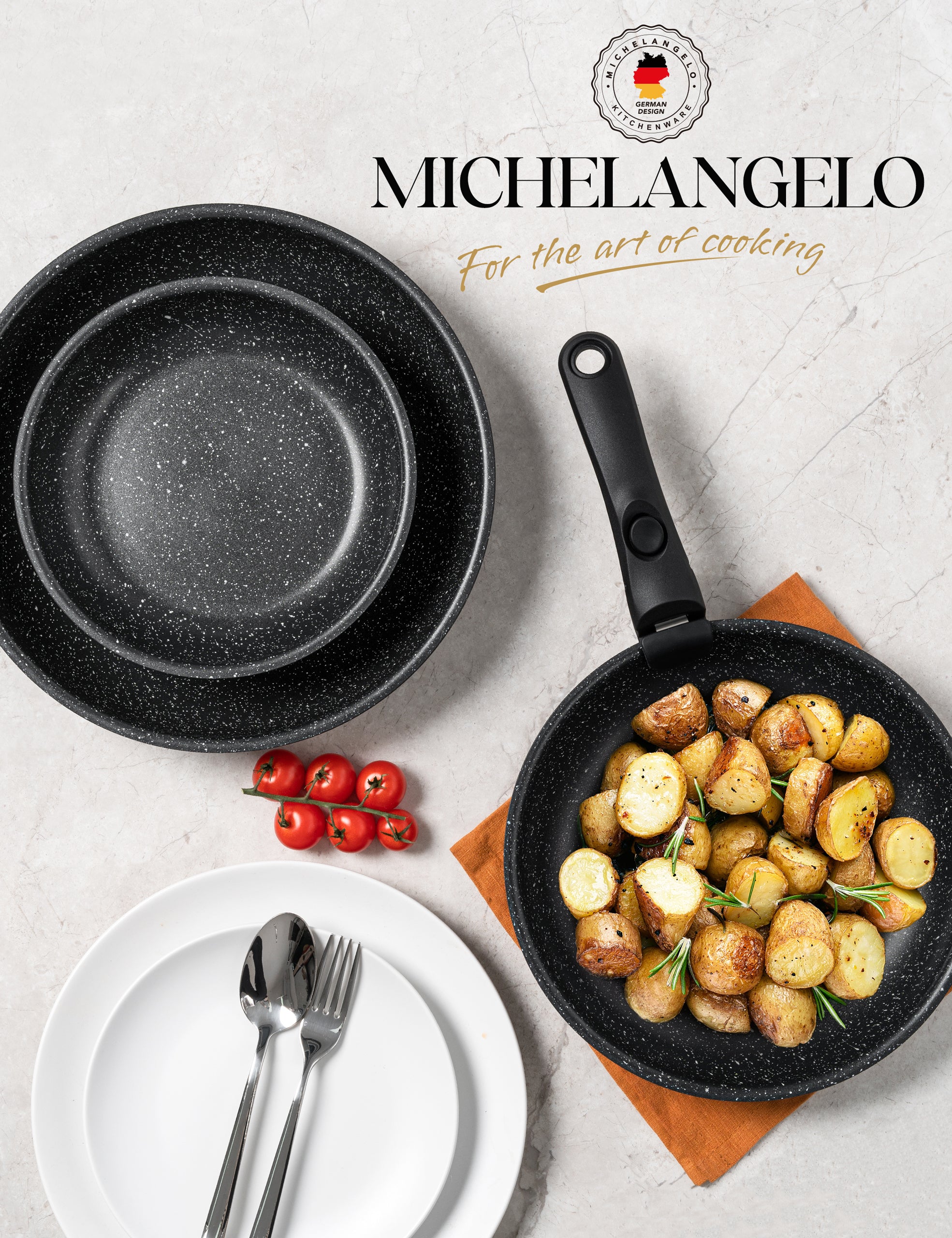 MICHELANGELO Nonstick Frying Pan Set Removable Handle, 8" 9.5" and 11", Black