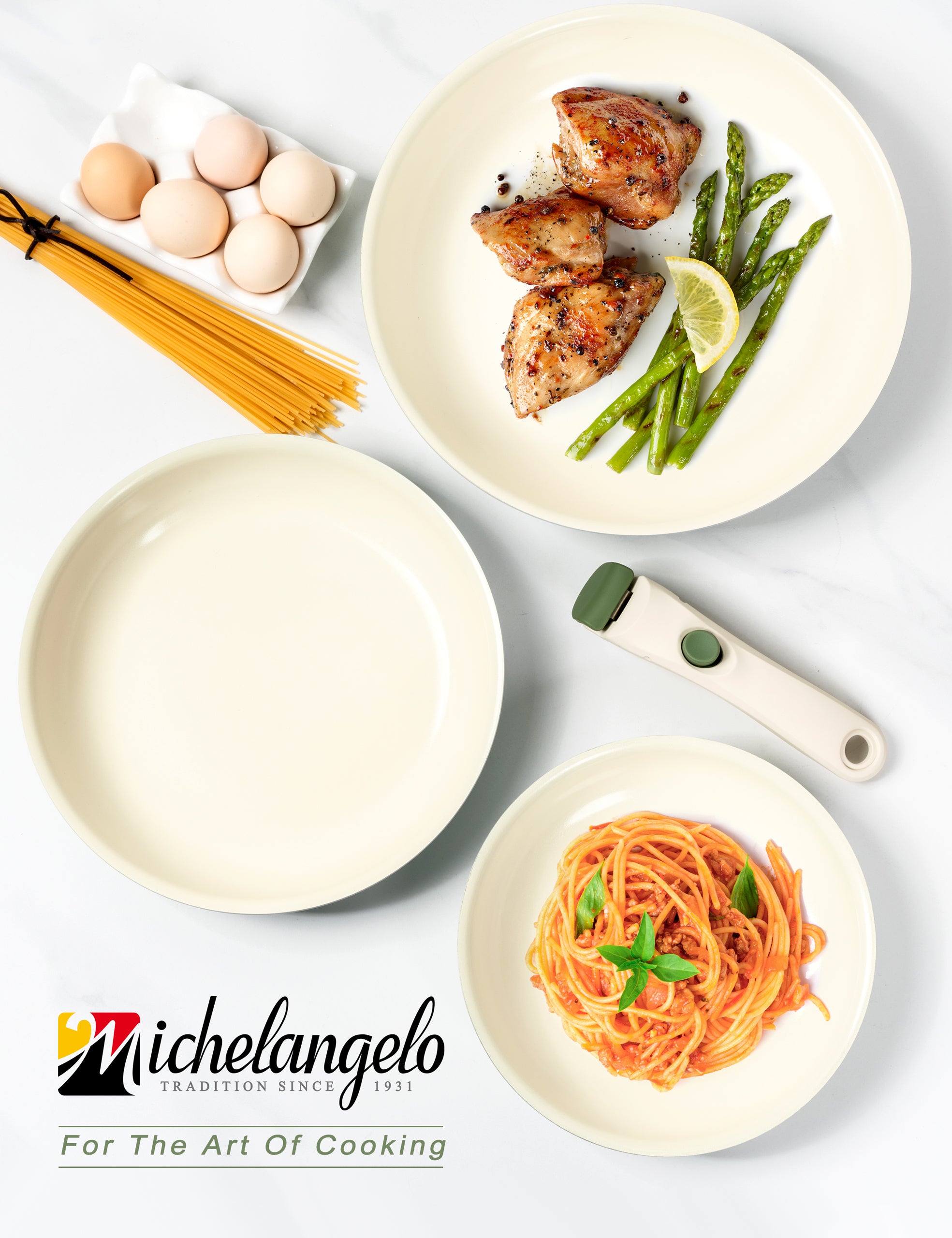MICHELANGELO Nonstick Frying Pan Set Removable Handle, 8" 9.5" and 11" Frying Pans, Green