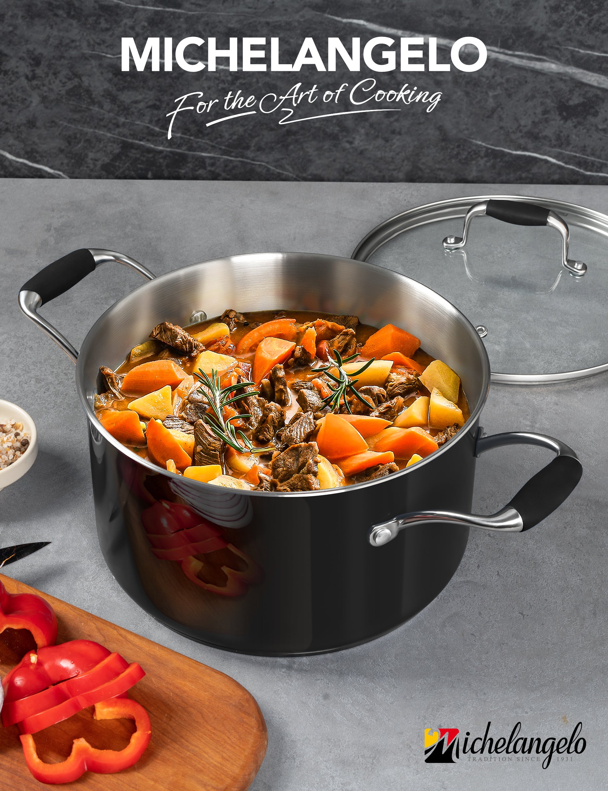 MICHELANGELO Stainless Steel Cooking Pot - 6 Quart Soup Pot with Lid