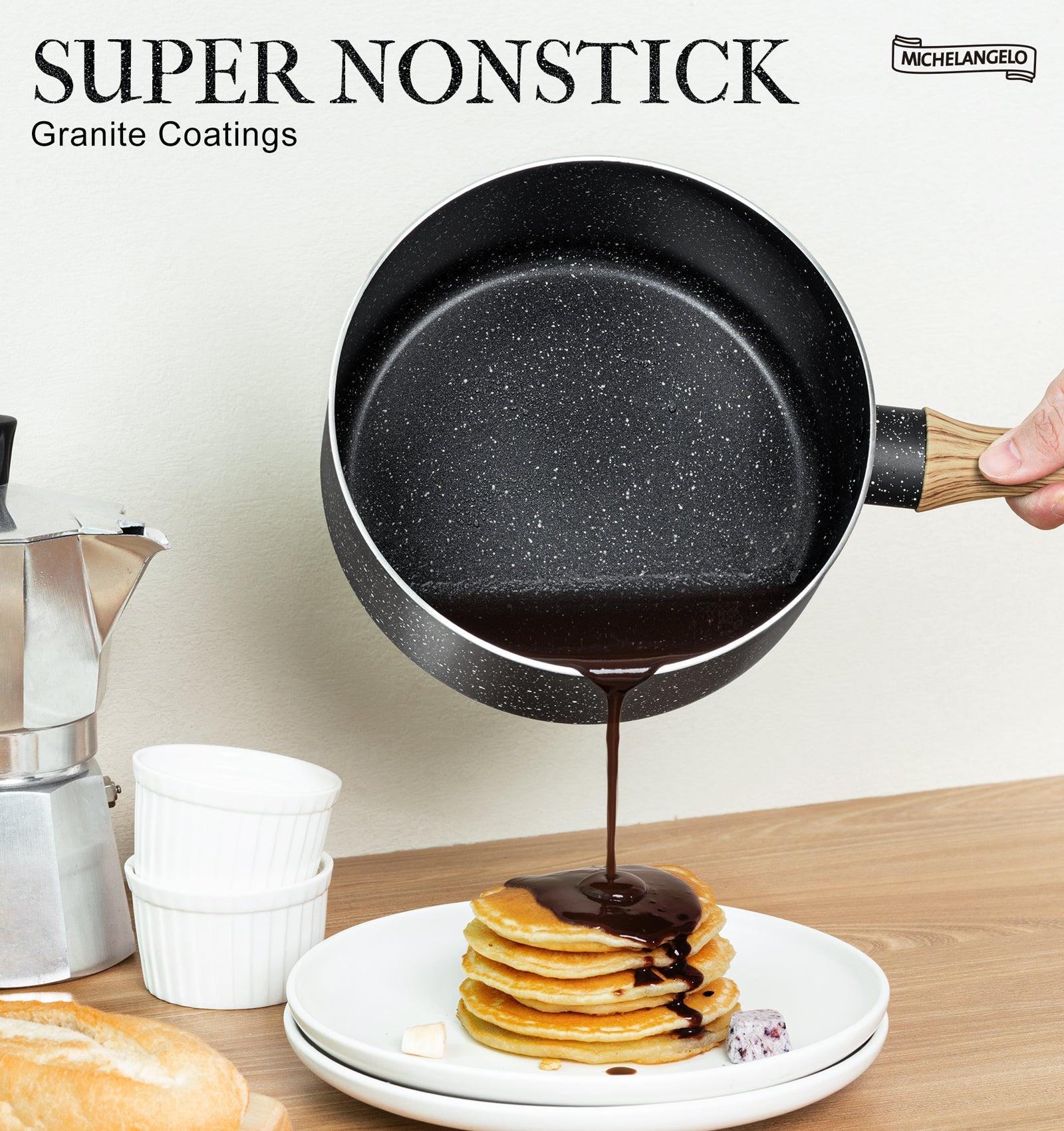 MICHELANGELO Saucepan with Lid, Nonstick 3 Quart Sauce Pan with Granite Coatings