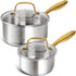 MICHELANGELO Stainless Steel Saucepan with Lid & Pour Spout 1QT & 2QT,Stay-Cool Golden Handles