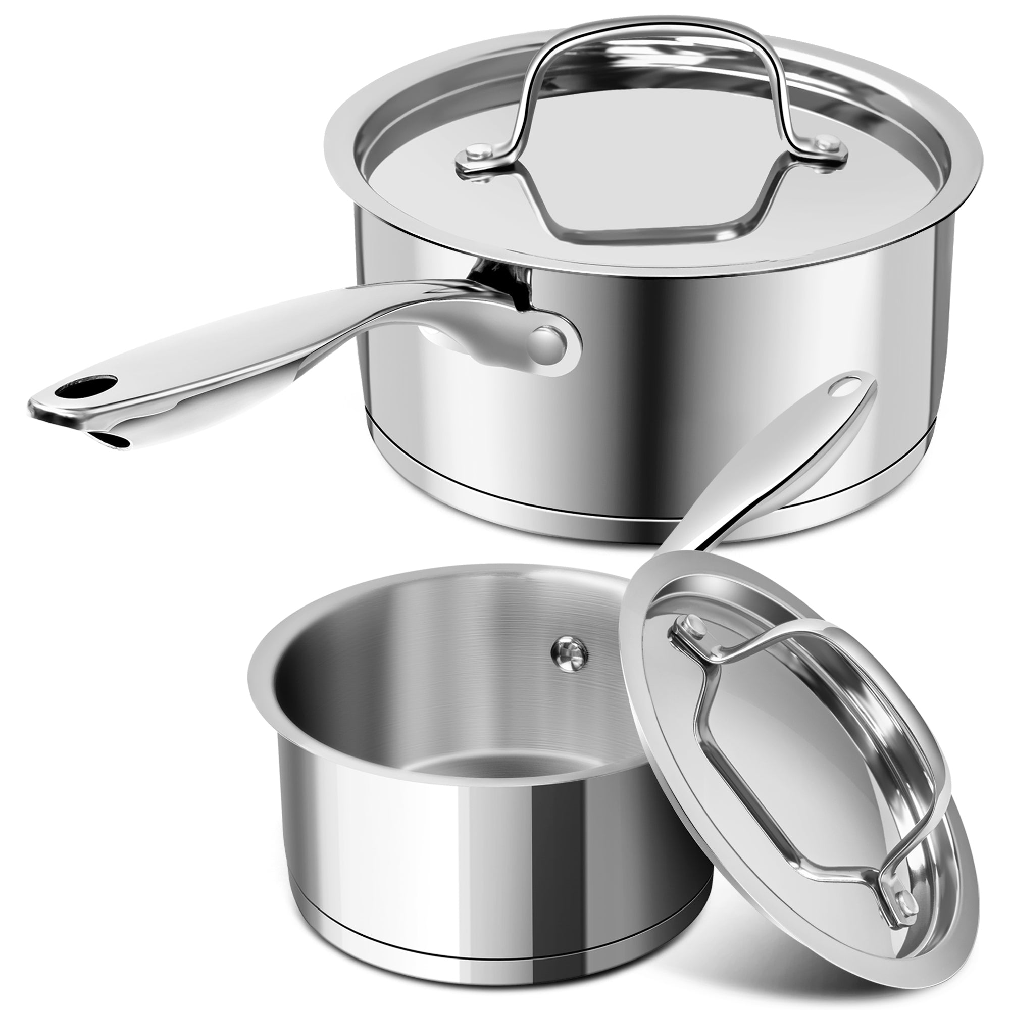 MICHELANGELO Stainless Steel Saucepan Set with Stainless Lids, 1QT & 2QT