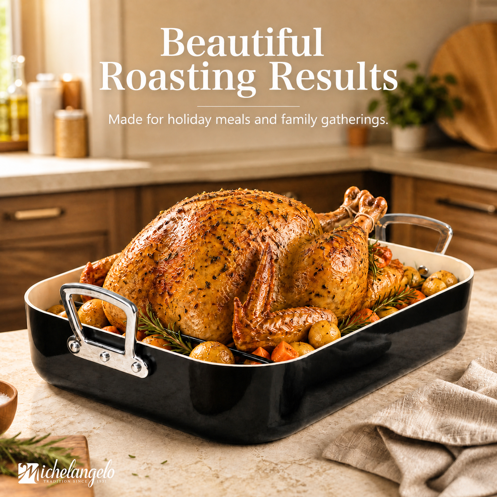 MICHELANGELO Ceramic Roasting Pan with Rack, 15 x 13 Inch, Black