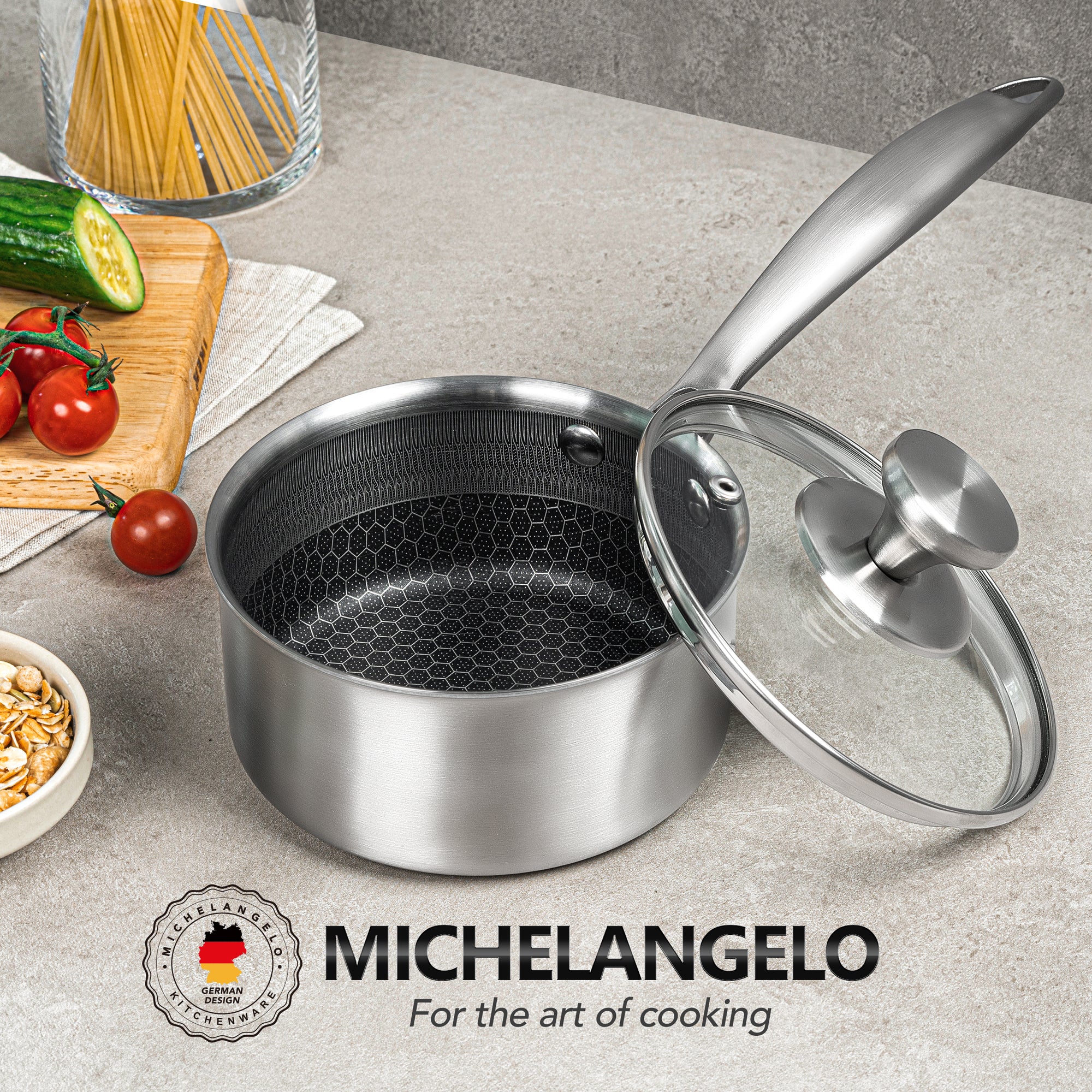 MICHELANGELO Stainless Steel Saucepan, Honeycomb Interior