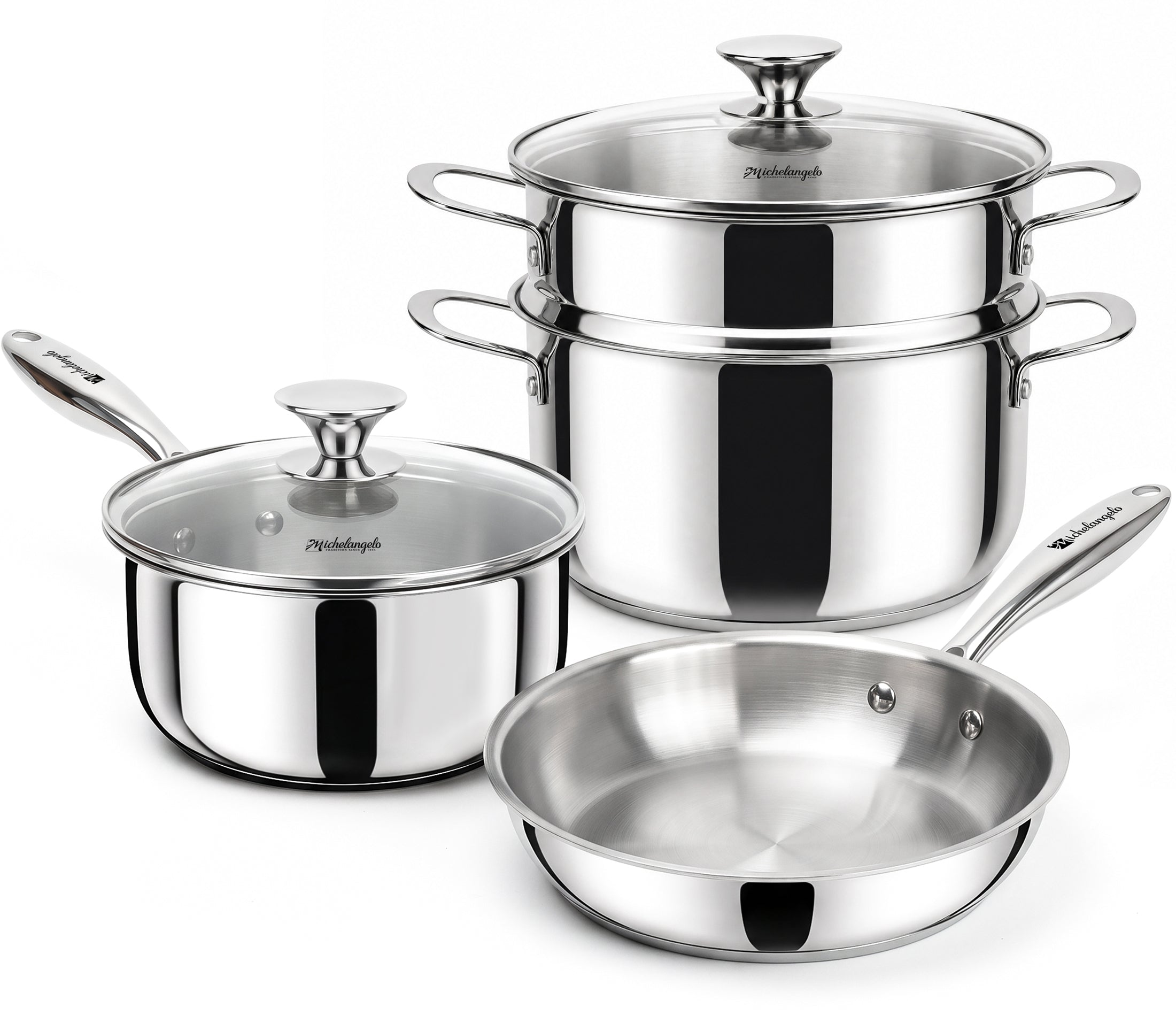 MICHELANGELO Stainless Steel Pots and Pans Set, 6-Piece Cookware Set