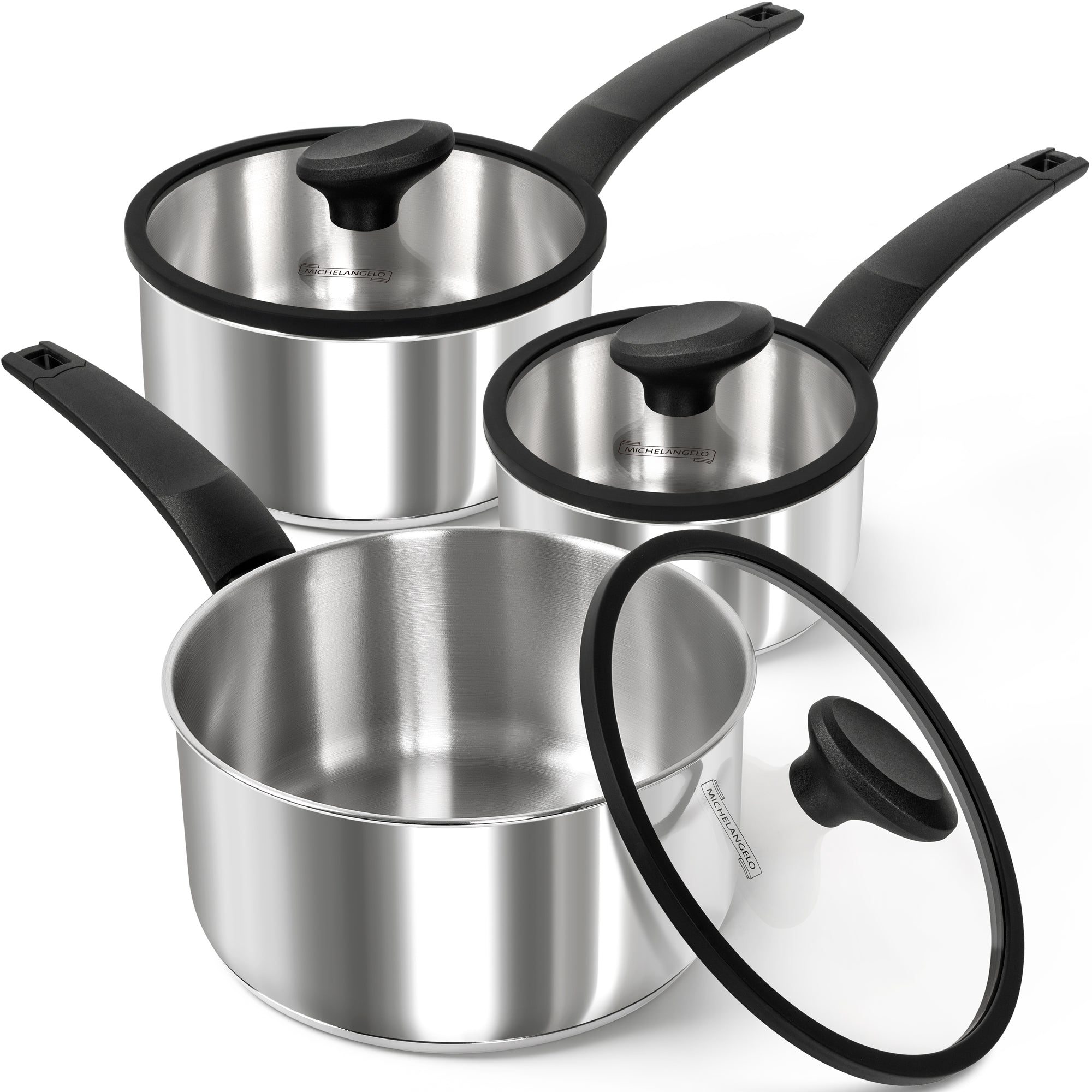 MICHELANGELO Triply Stainless Steel Saucepan with Lid and Bakelite Handle-1QT & 2QT & 3QT