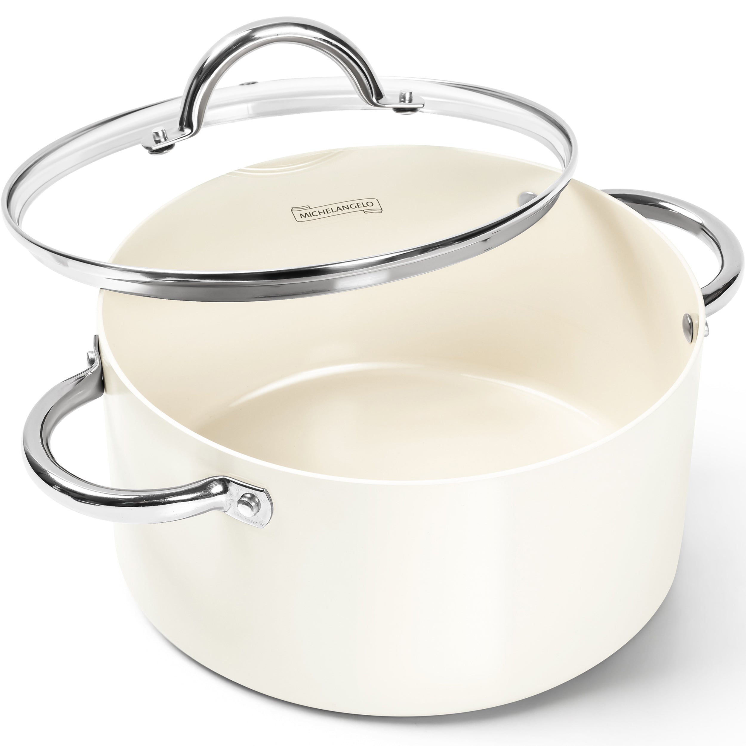 MICHELANGELO Stock Pot with Lid Non Stick Ceramic Coating Soup Pot Cream