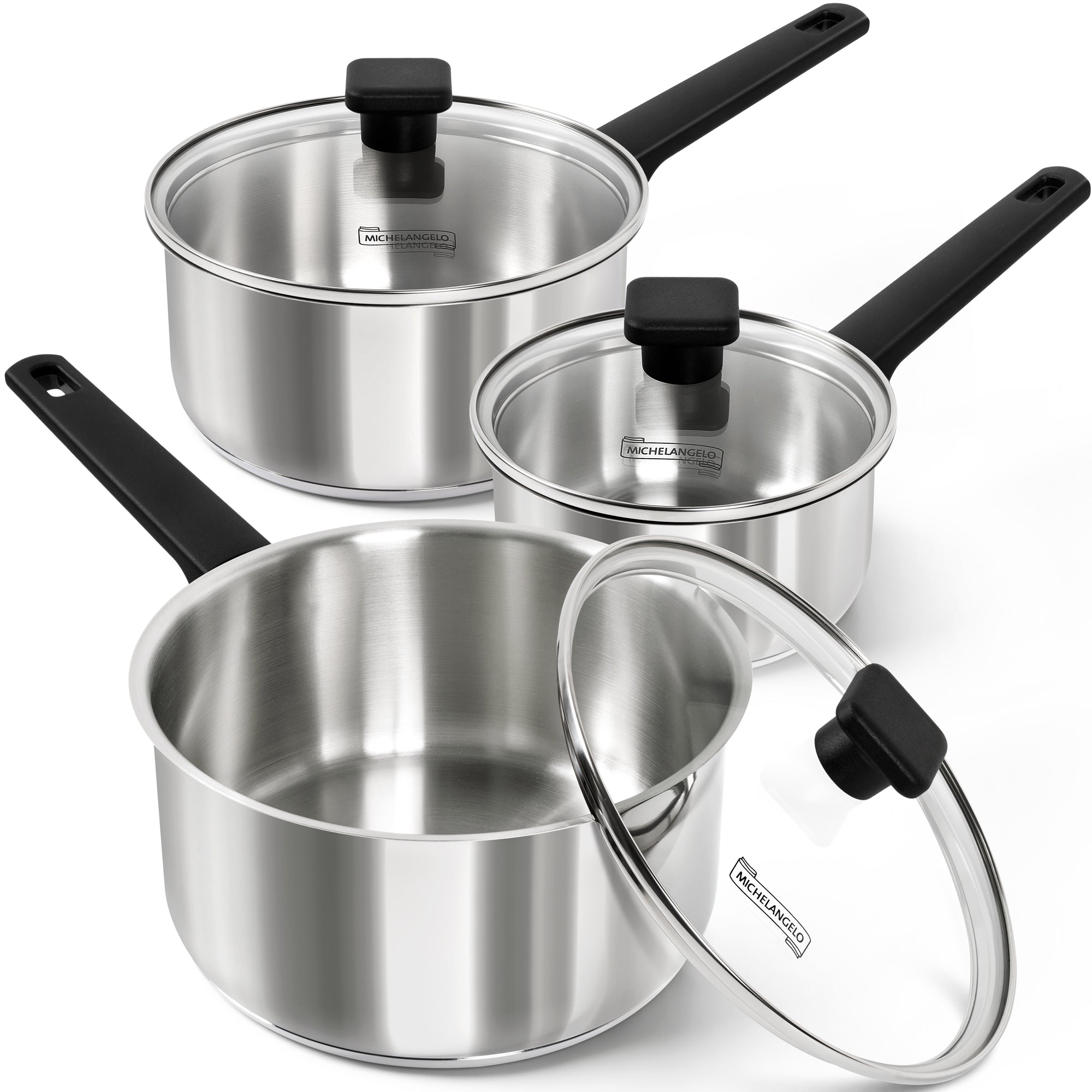 MICHELANGELO Stainless Steel Sauce Pan 1QT & 2QT & 3QT with Lid , Nonstick Sauce Pans Set