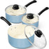 MICHELANGELO Nonstick Sauce Pan with Lid, Ceramic Saucepan Set- 1Qt & 2Qt & 3Qt, Blue