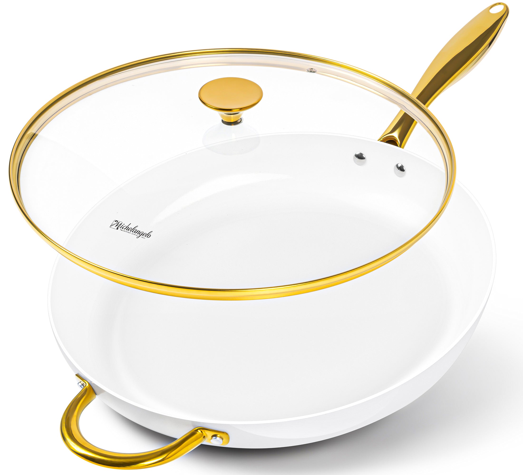 MICHELANGELO Large Frying Pan with Lid, 14 Inch Ceramic Skillet with Non-Toxic Coating