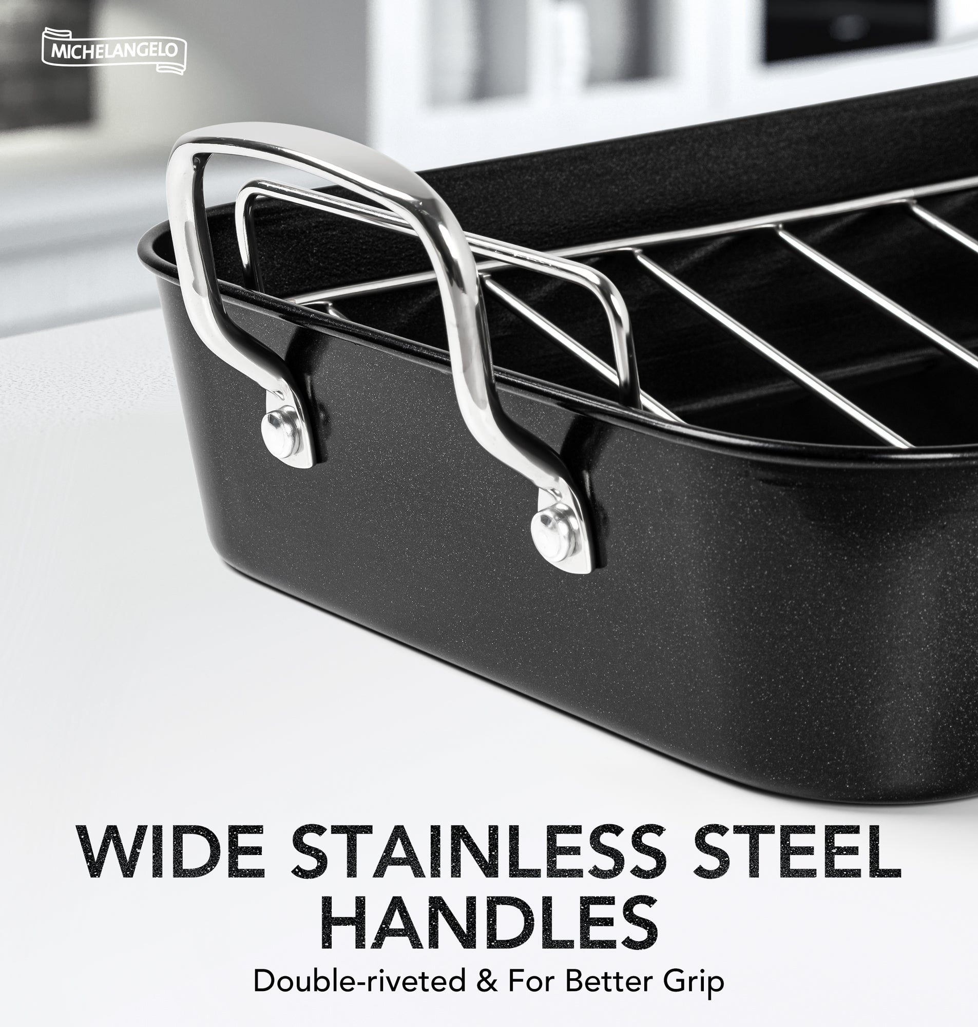 MICHELANGELO Roasting Pan with Rack  Carbon Steel Turkey Roasting Pan,15 Inch x 11 Inch