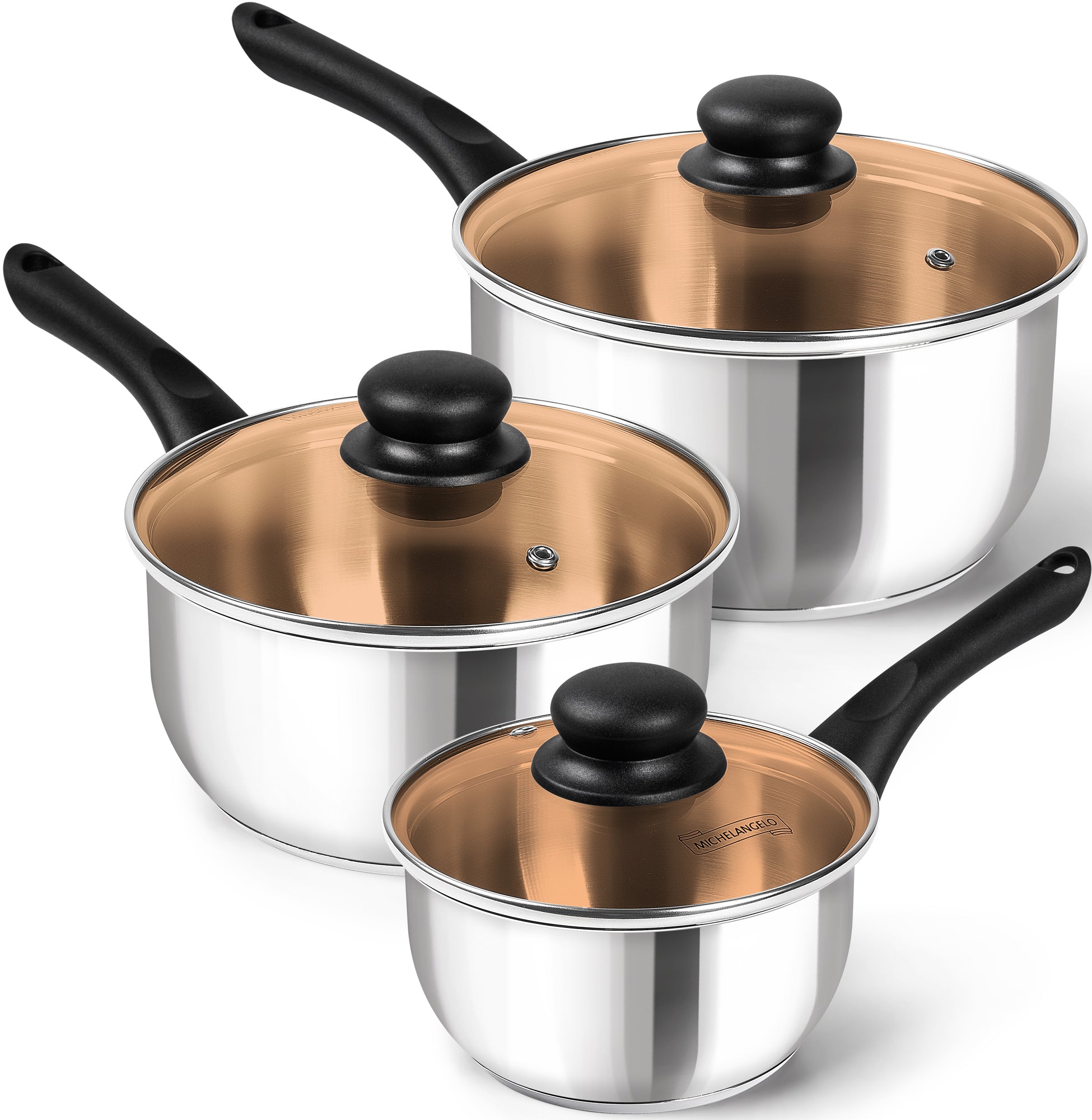 MICHELANGELO 1 & 2 & 3 Quart Stainless Steel Saucepan Set with Bakelite Handle