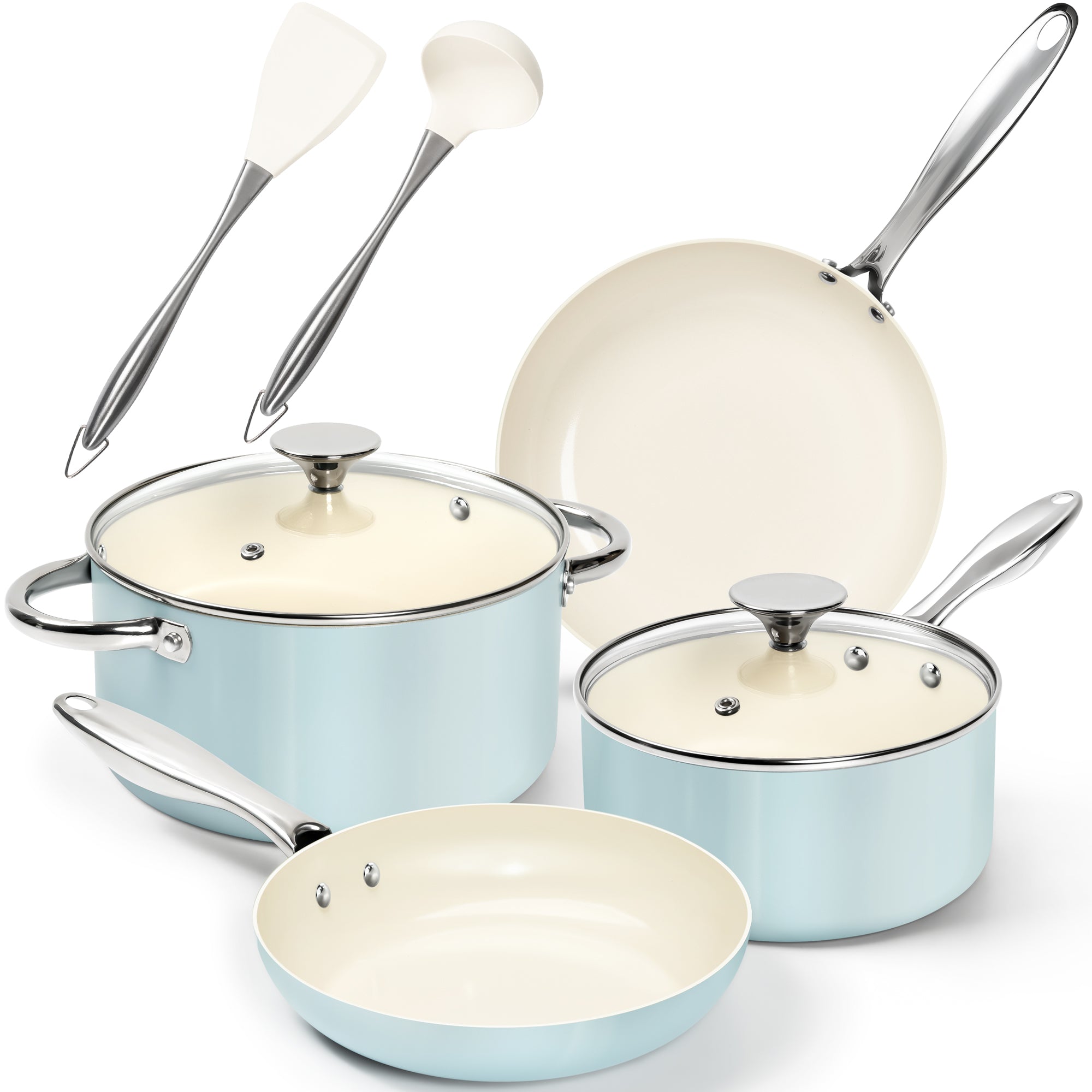 MICHELANGELO Cookware Set 8 Piece Nonstick Ceramic Pots and Pans Set Blue