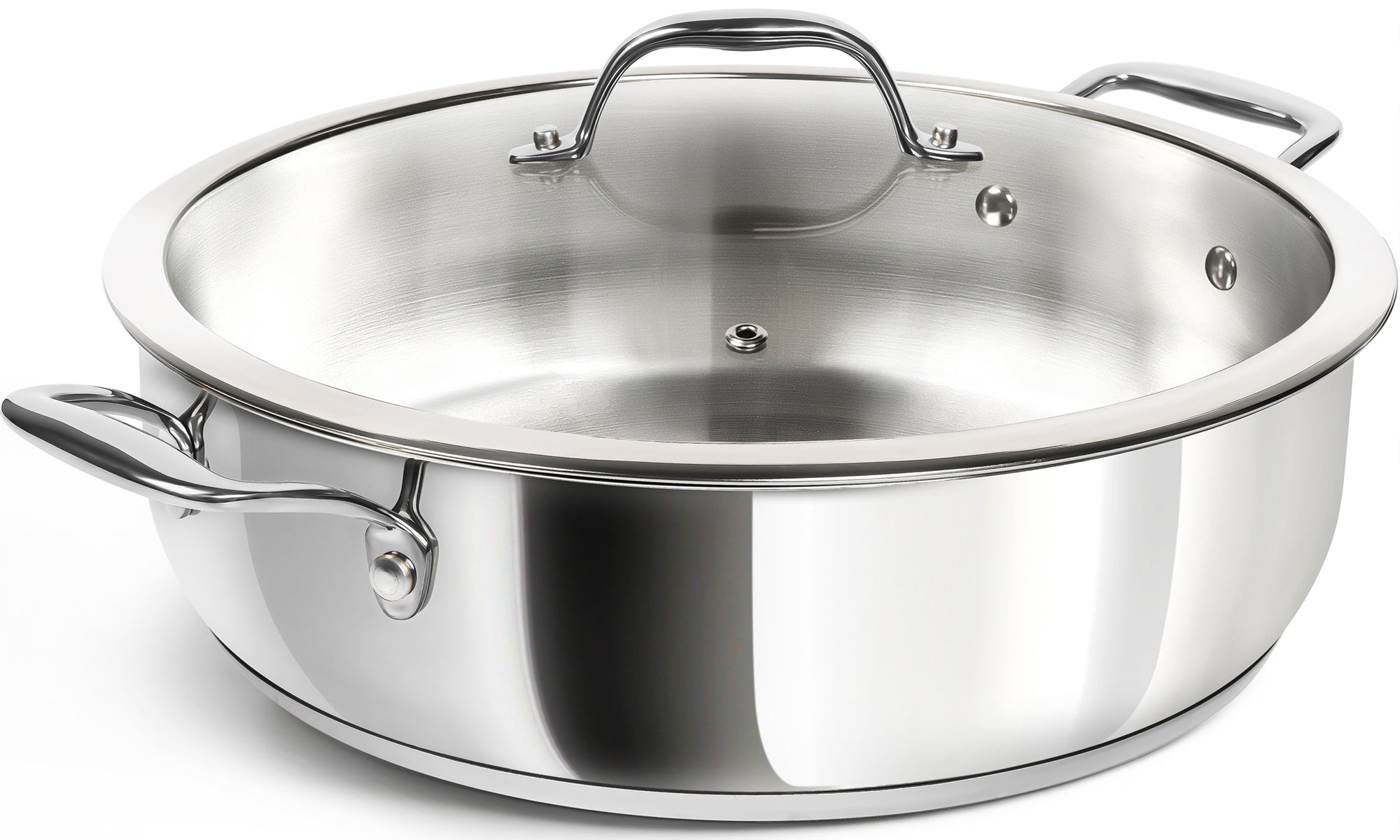 MICHELANGELO 12inch Stainless Steel Pan with Lid - 6 Quart Saute Pan, Deep Frying Pan