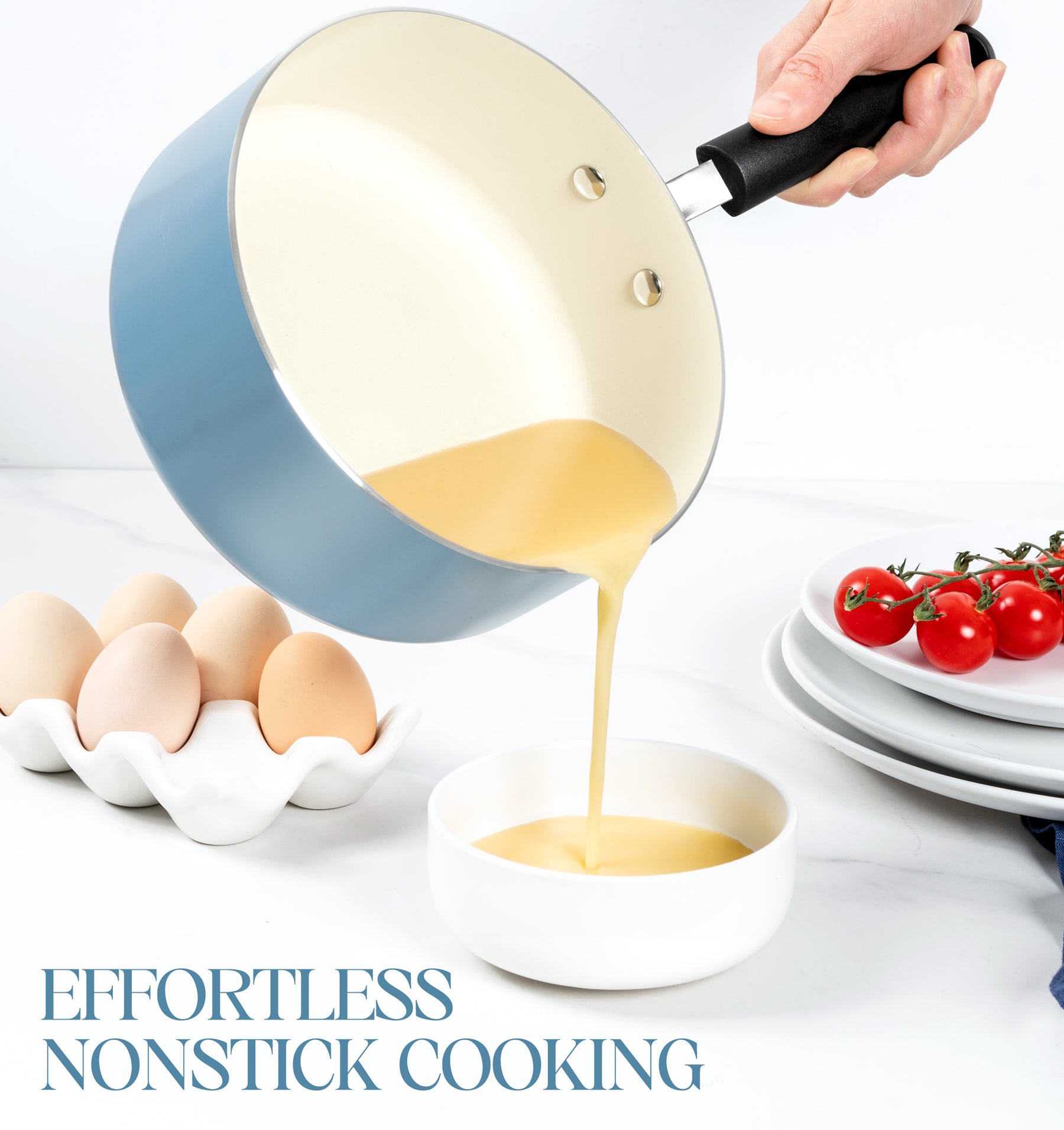 MICHELANGELO Nonstick Sauce Pan with Lid, Ceramic Saucepan Set- 1Qt & 2Qt & 3Qt, Blue
