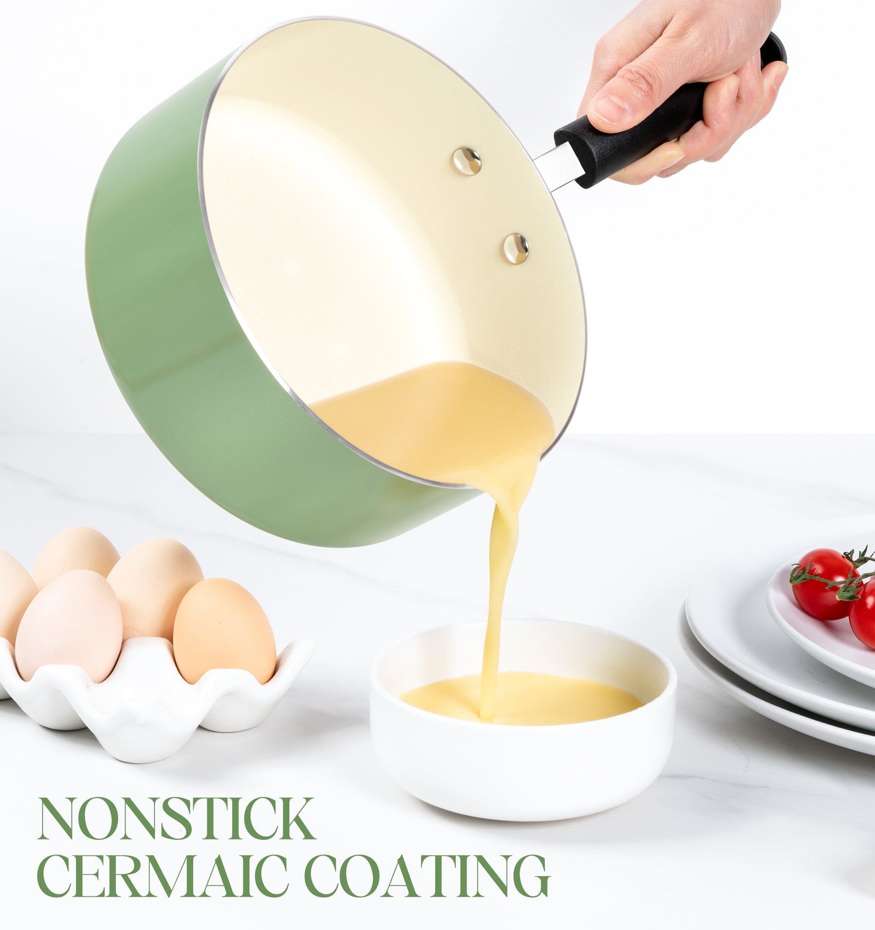 MICHELANGELO Nonstick Sauce Pan with Lid, Ceramic Saucepan Set- 1Qt & 2Qt & 3Qt, Green