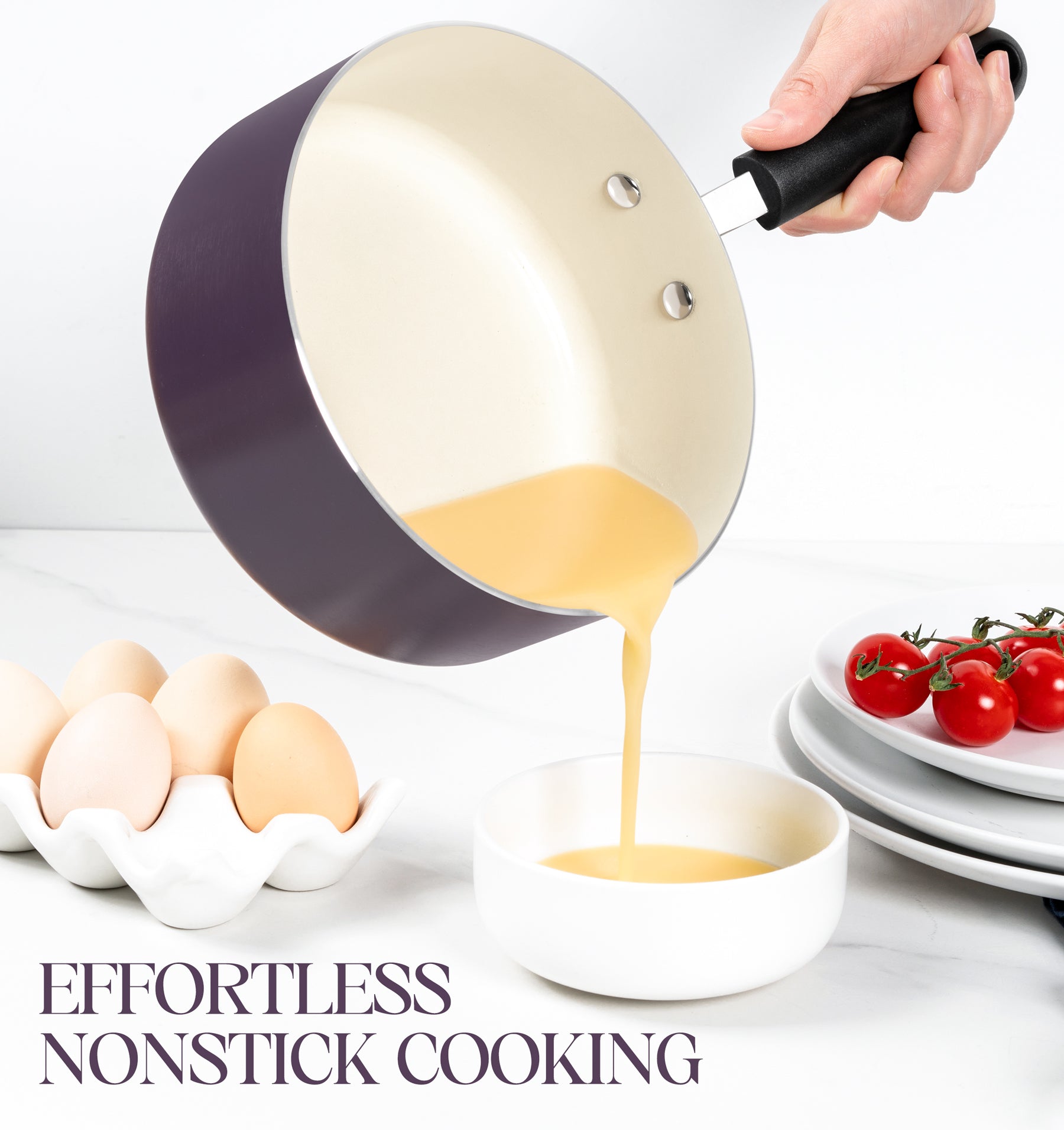 MICHELANGELO Nonstick Sauce Pan with Lid, Ceramic Saucepan Set- 1Qt & 2Qt & 3Qt, Purple