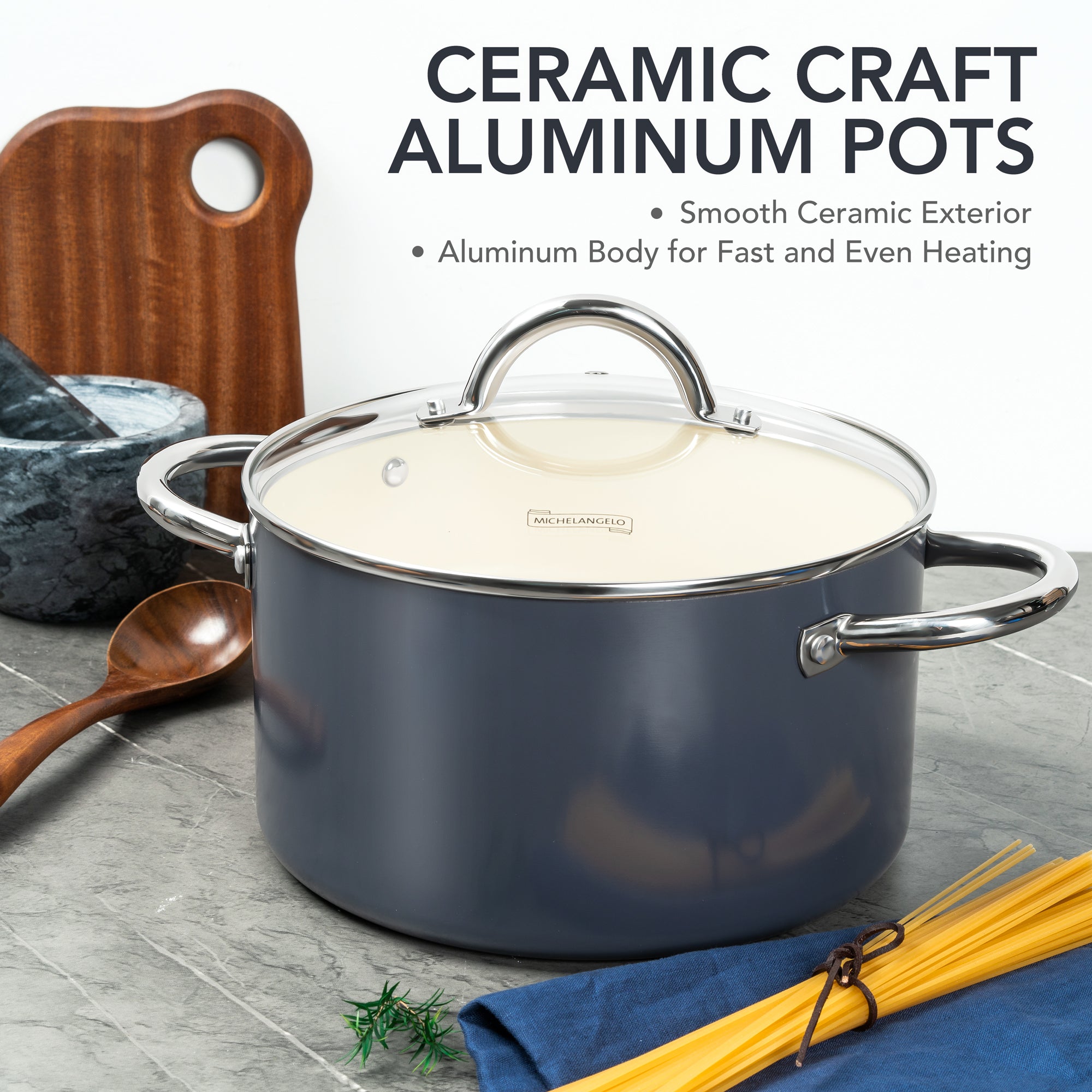 MICHELANGELO Stock Pot with Lid, Nonstick 6 Quart Soup Pot with Ceramic Coating, Haze blue