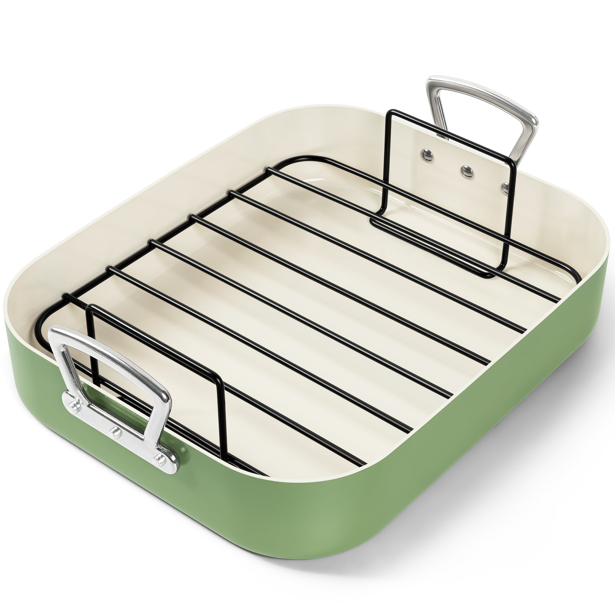 MICHELANGELO Nonstick Ceramic Roasting Pan with Rack，15 Inch x 13 Inch - Green