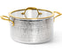 Michelangelo Triply Luxury Hammered Stainless Steel with Lid & Golden Handle Stockpot - 6QT