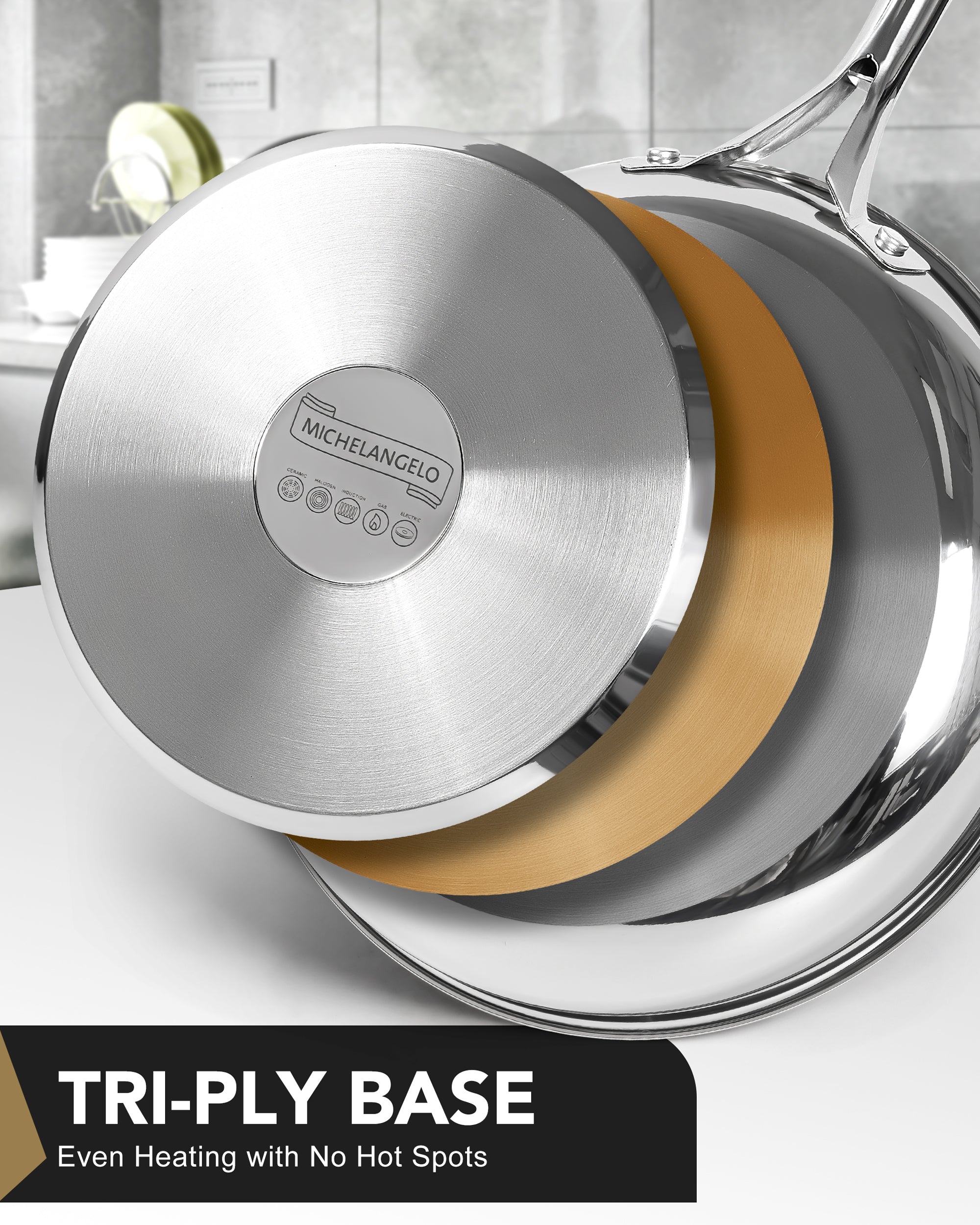 MICHELANGELO Stainless Steel Frying Pan Set, 8" 10" Cooking Pan set with Triply Base