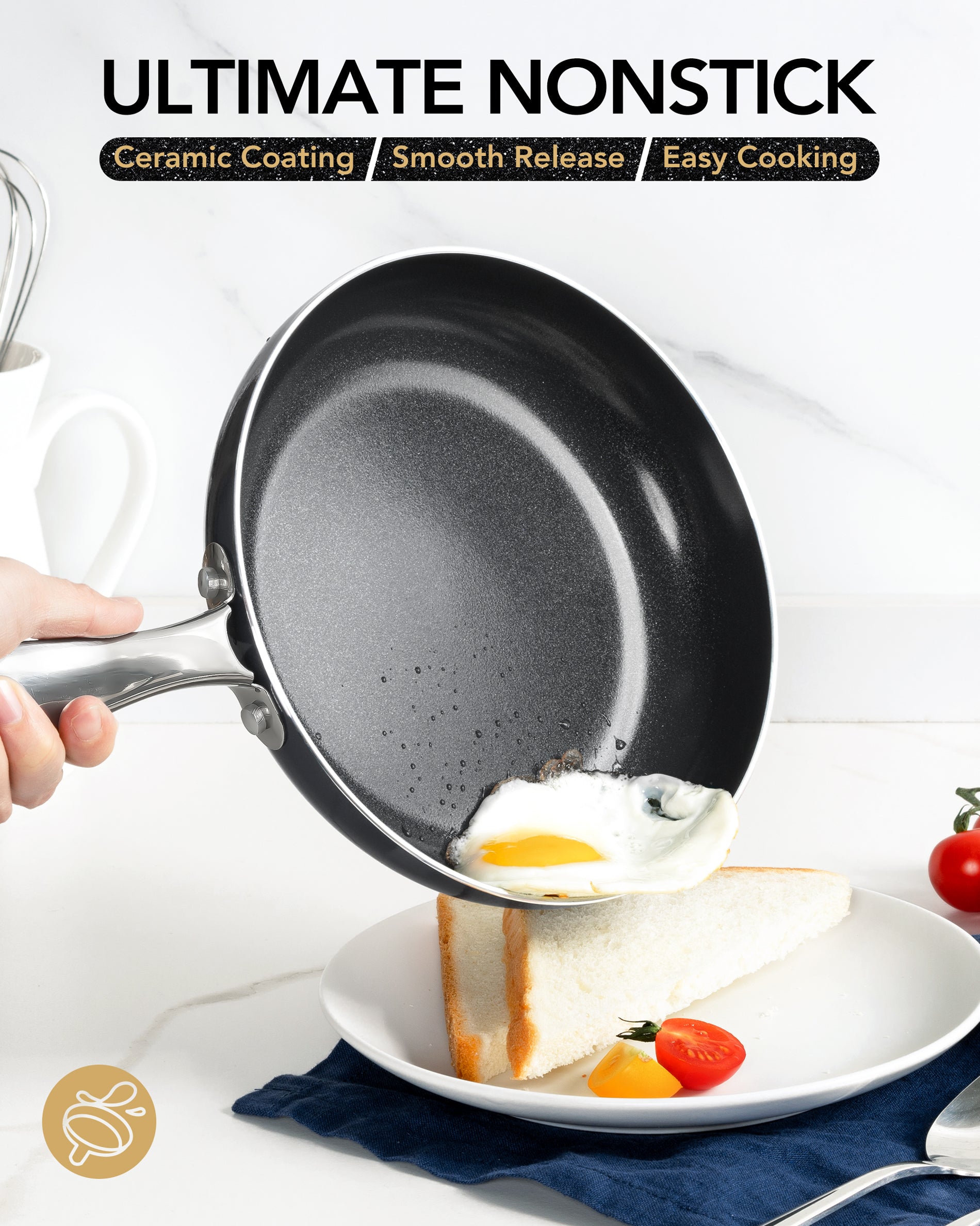 MICHELANGELO Non Stick Frying Pan with Lid, Non Toxic Ceramic Skillet, Black