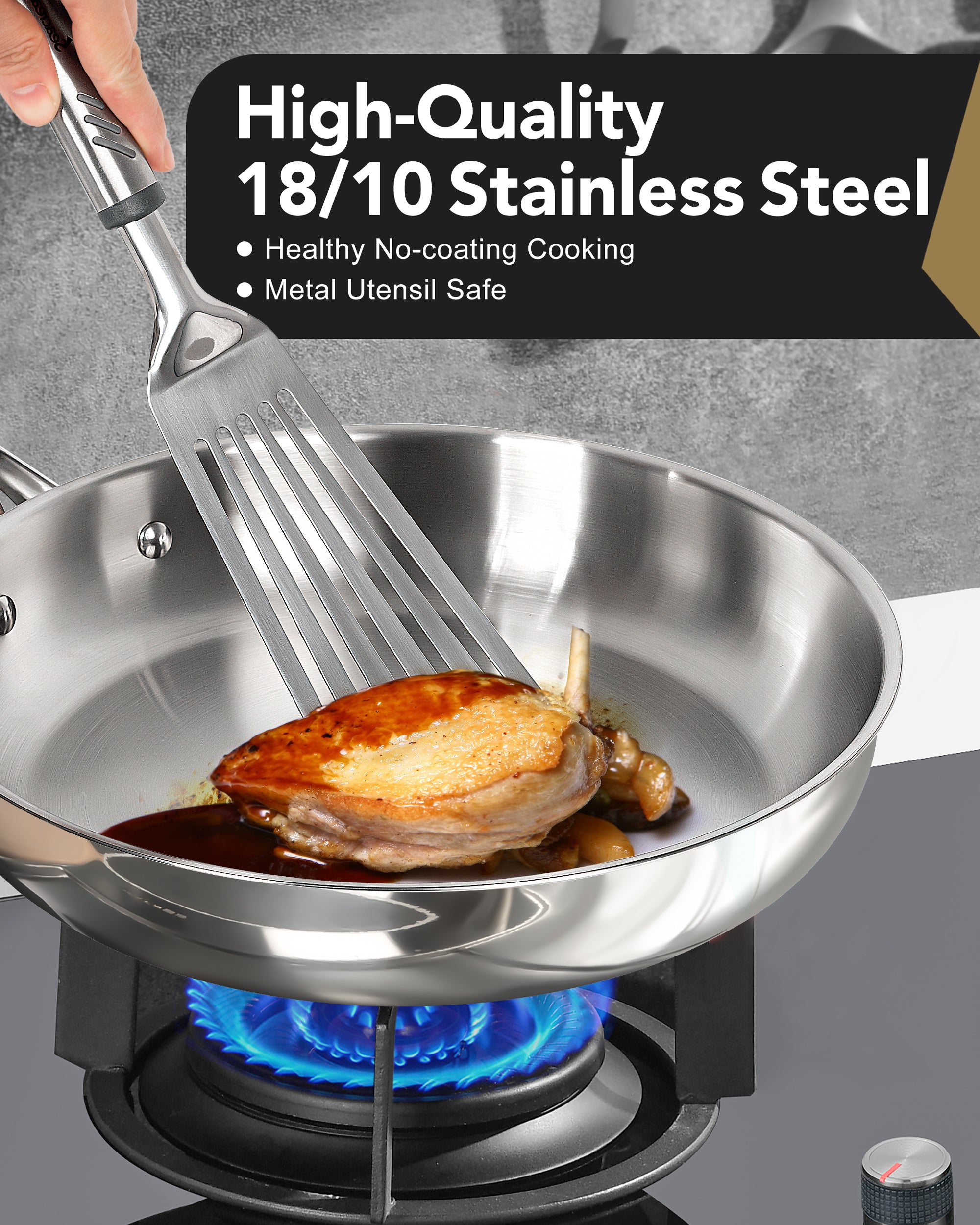 MICHELANGELO Stainless Steel Frying Pan Set, 8" 10" Cooking Pan set with Triply Base