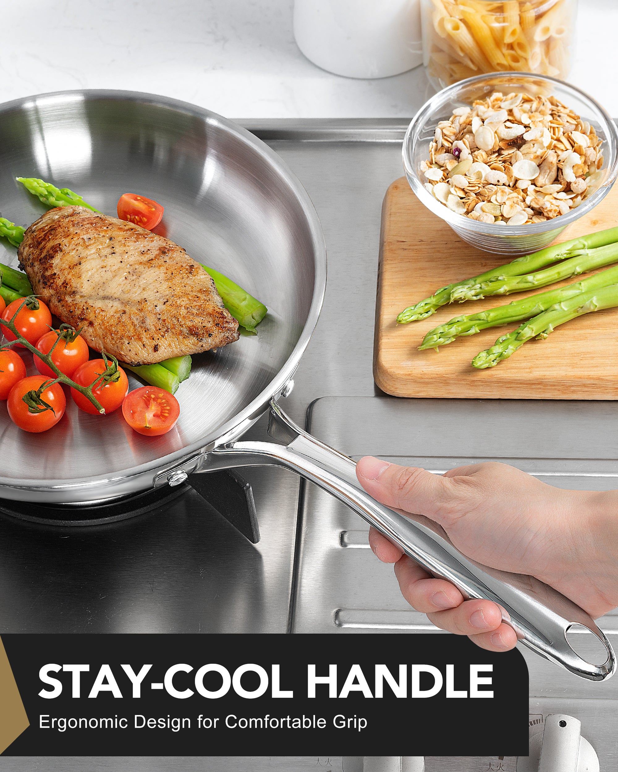 MICHELANGELO Stainless Steel Frying Pan Set, 8" 10" Cooking Pan set with Triply Base