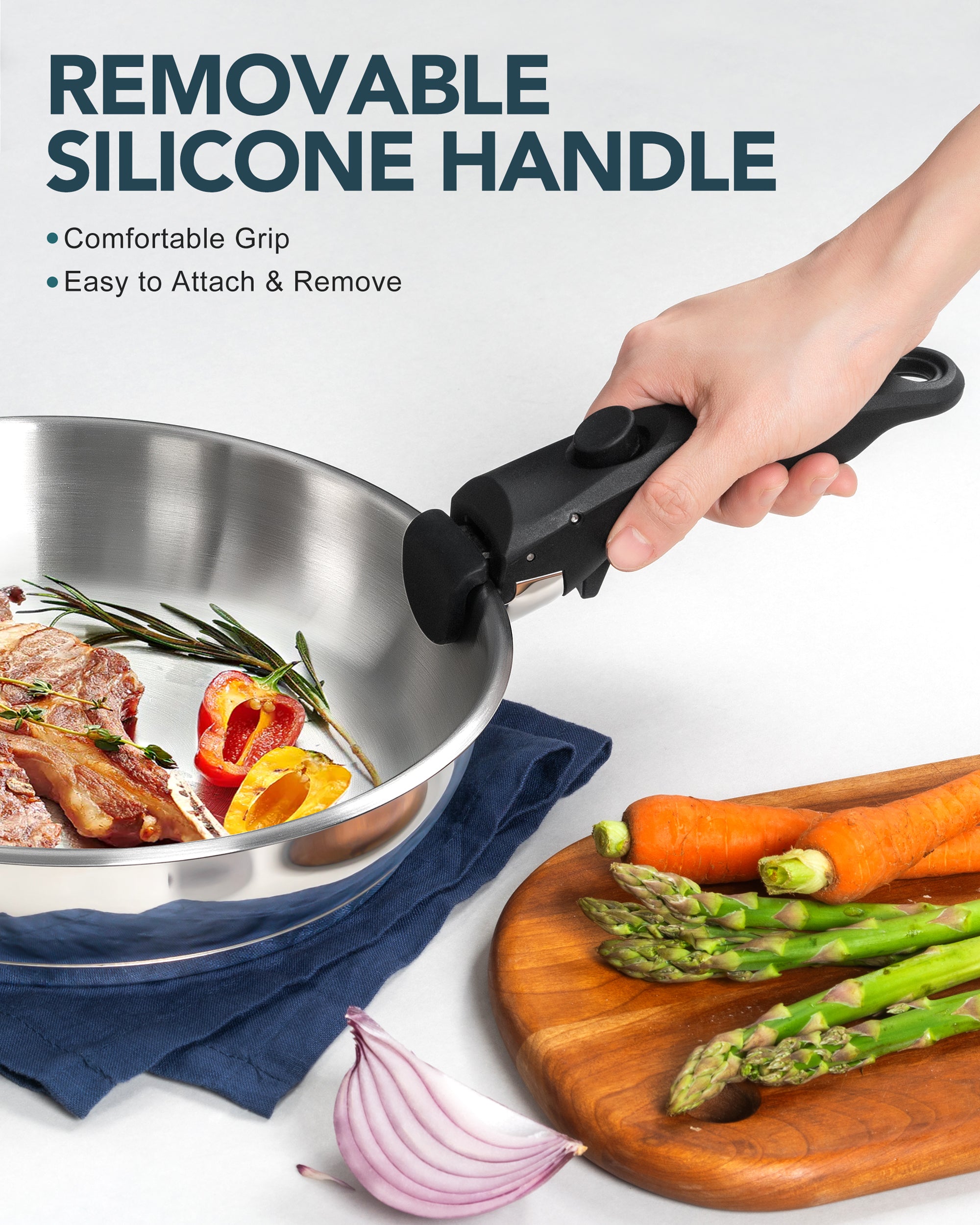 MICHELANGELO Stainless Steel Frying Pan Set with Removable Handle- 8" & 9.5" & 11"