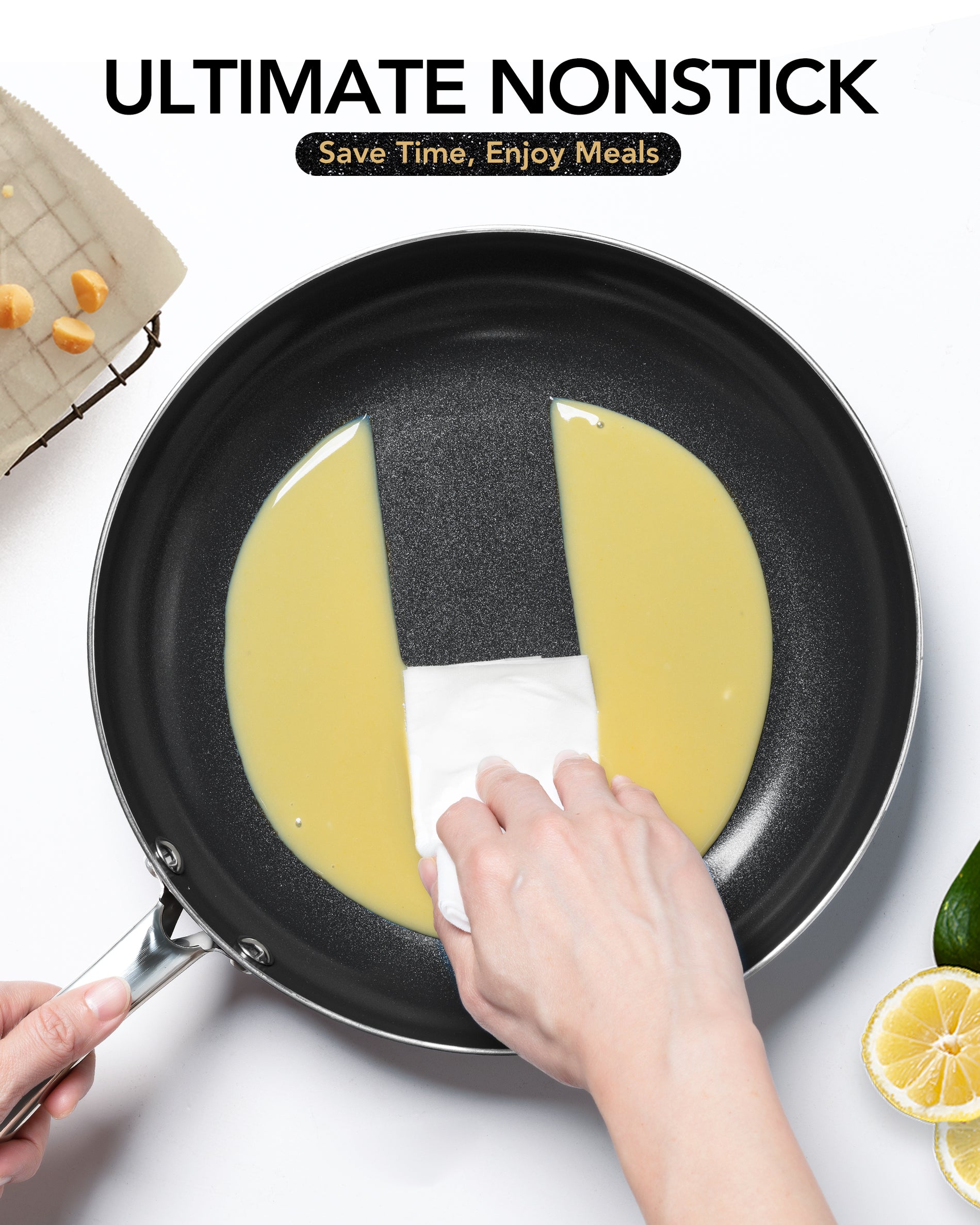 MICHELANGELO Non Stick Frying Pan with Lid, Non Toxic Ceramic Skillet, Black