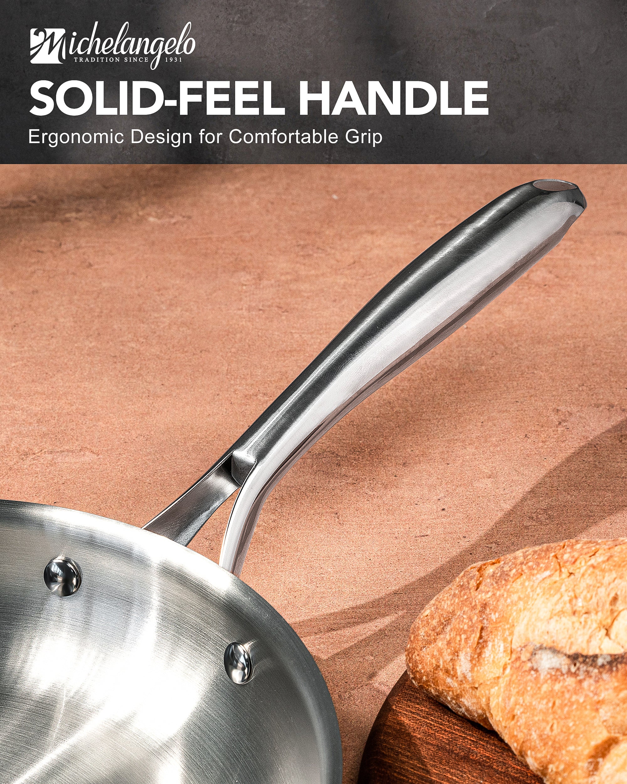 MICHELANGELO Tri-Ply Stainless Steel Frying Pan Set, 8" 9.5" 11" Skillets