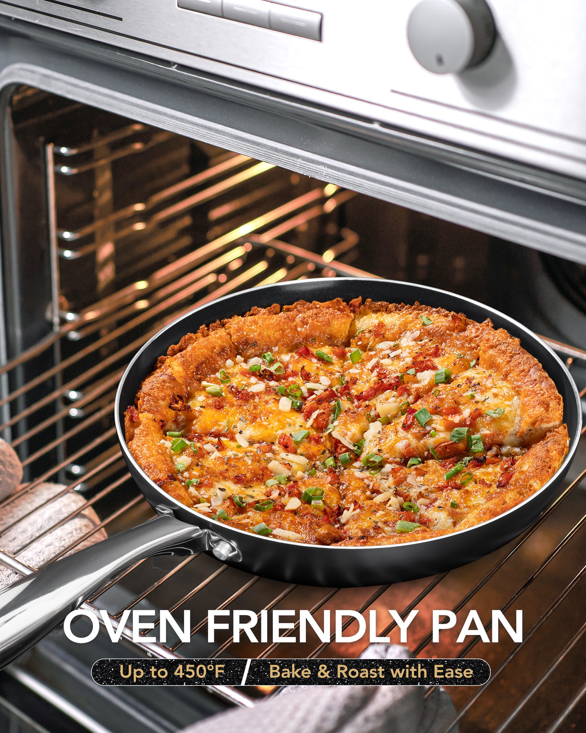 MICHELANGELO Non Stick Frying Pan with Lid, Non Toxic Ceramic Skillet, Black