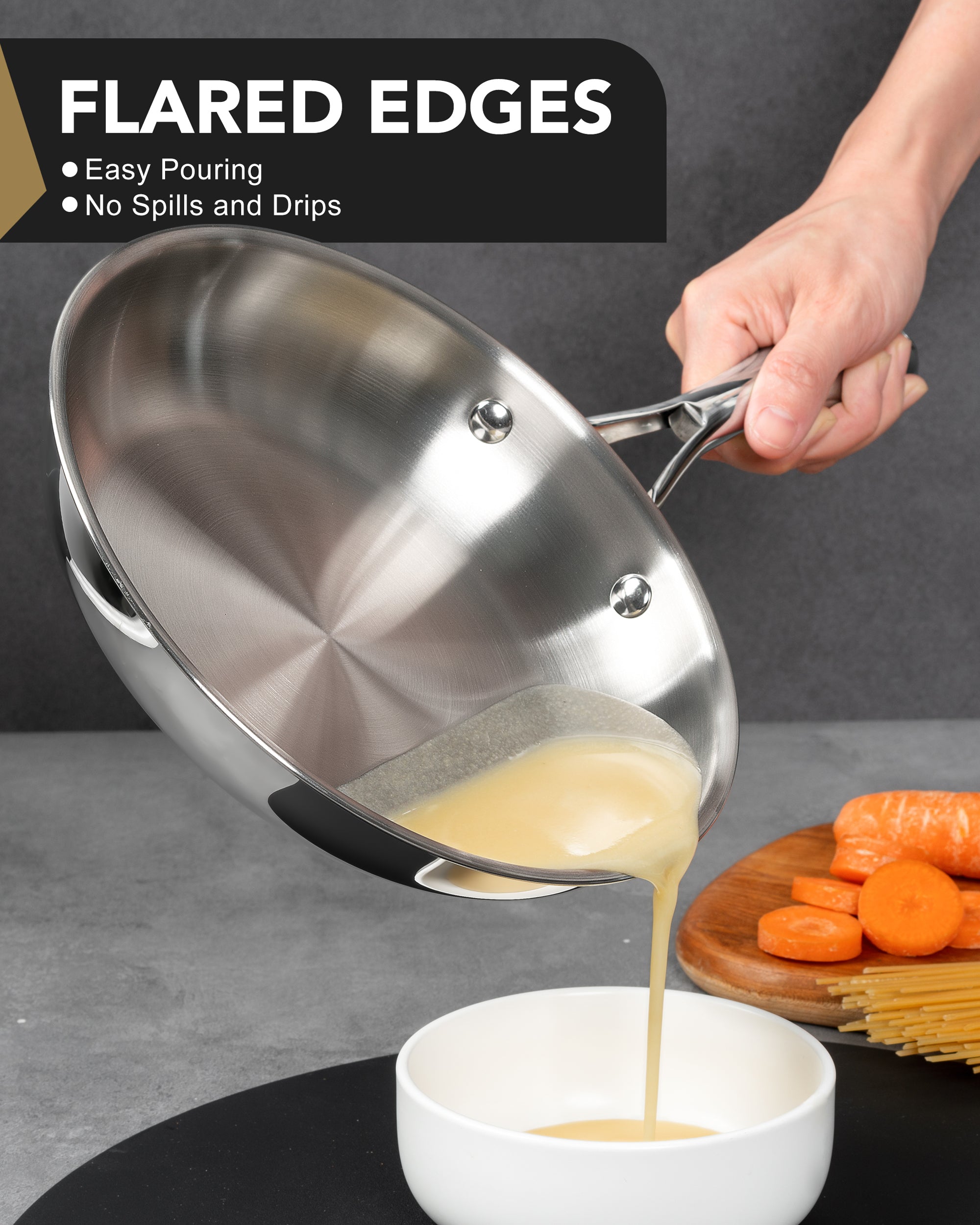 MICHELANGELO Stainless Steel Frying Pan Set, 8" 10" Cooking Pan set with Triply Base