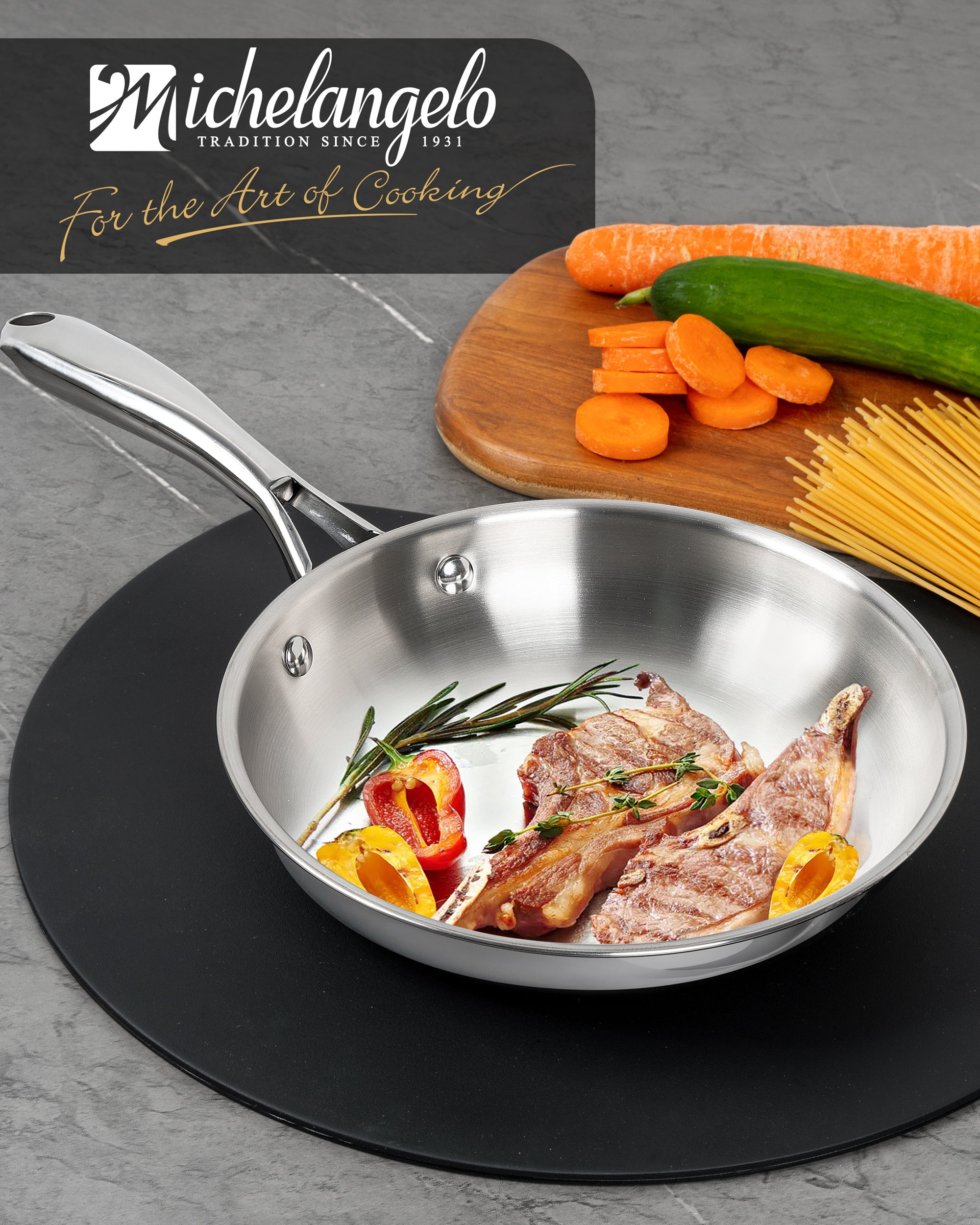 MICHELANGELO Stainless Steel 8 inch Frying Pan,Small Skillet with Triply Base