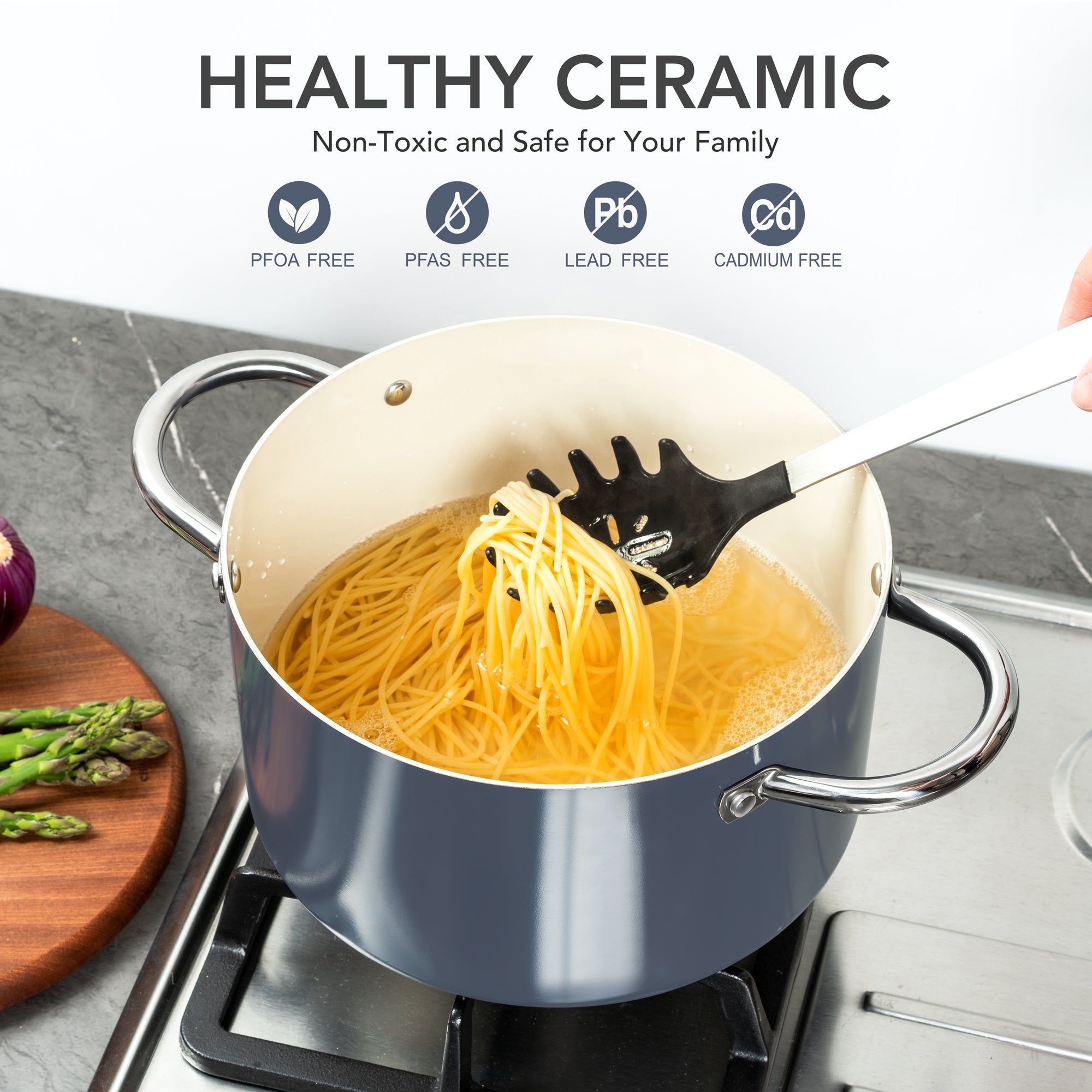 MICHELANGELO Stock Pot with Lid, Nonstick 6 Quart Soup Pot with Ceramic Coating, Haze blue