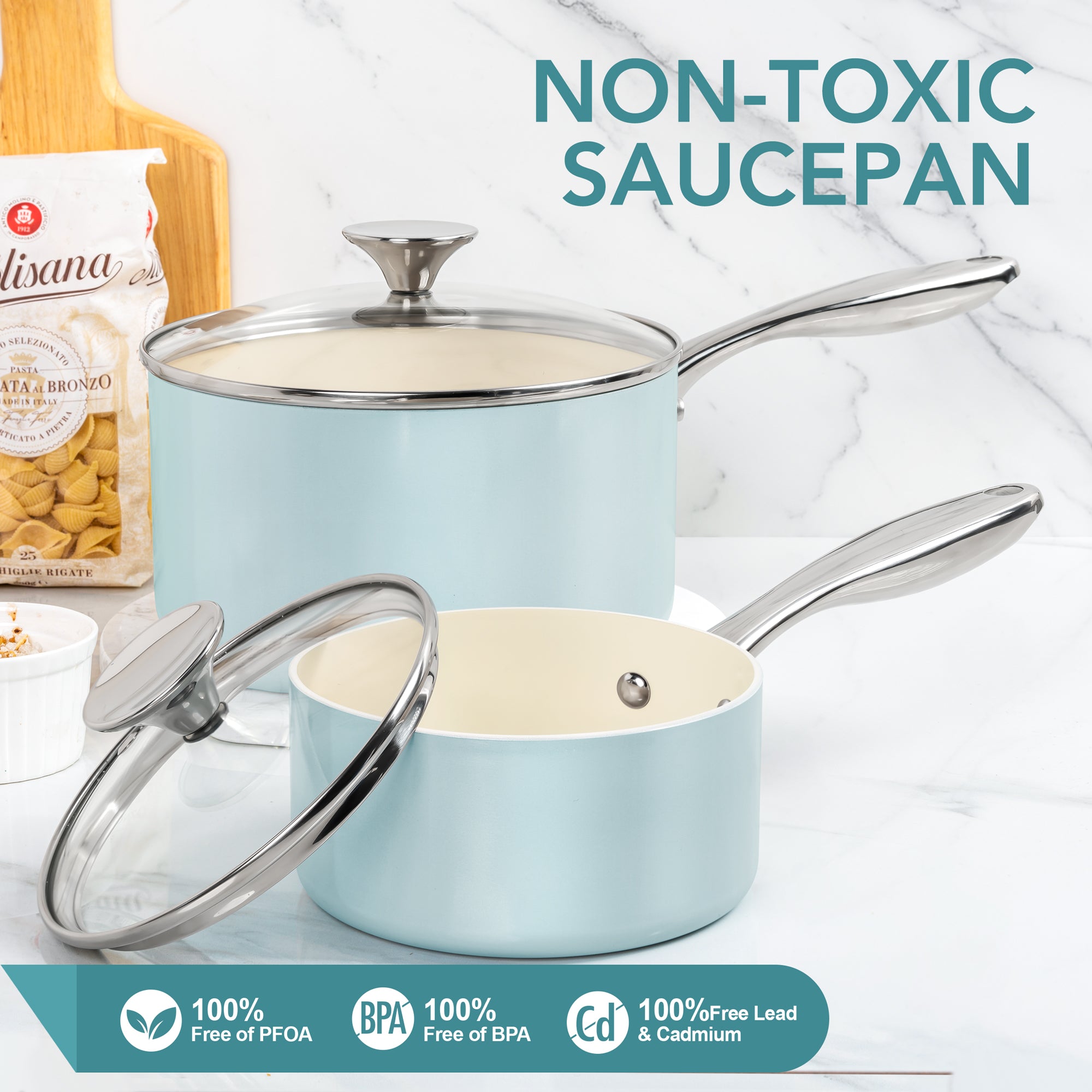 MICHELANGELO Sauce Pan with Lid, Non Stick Saucepan Set of 3-1Qt & 2Qt & 3Qt Small Pots for Cooking